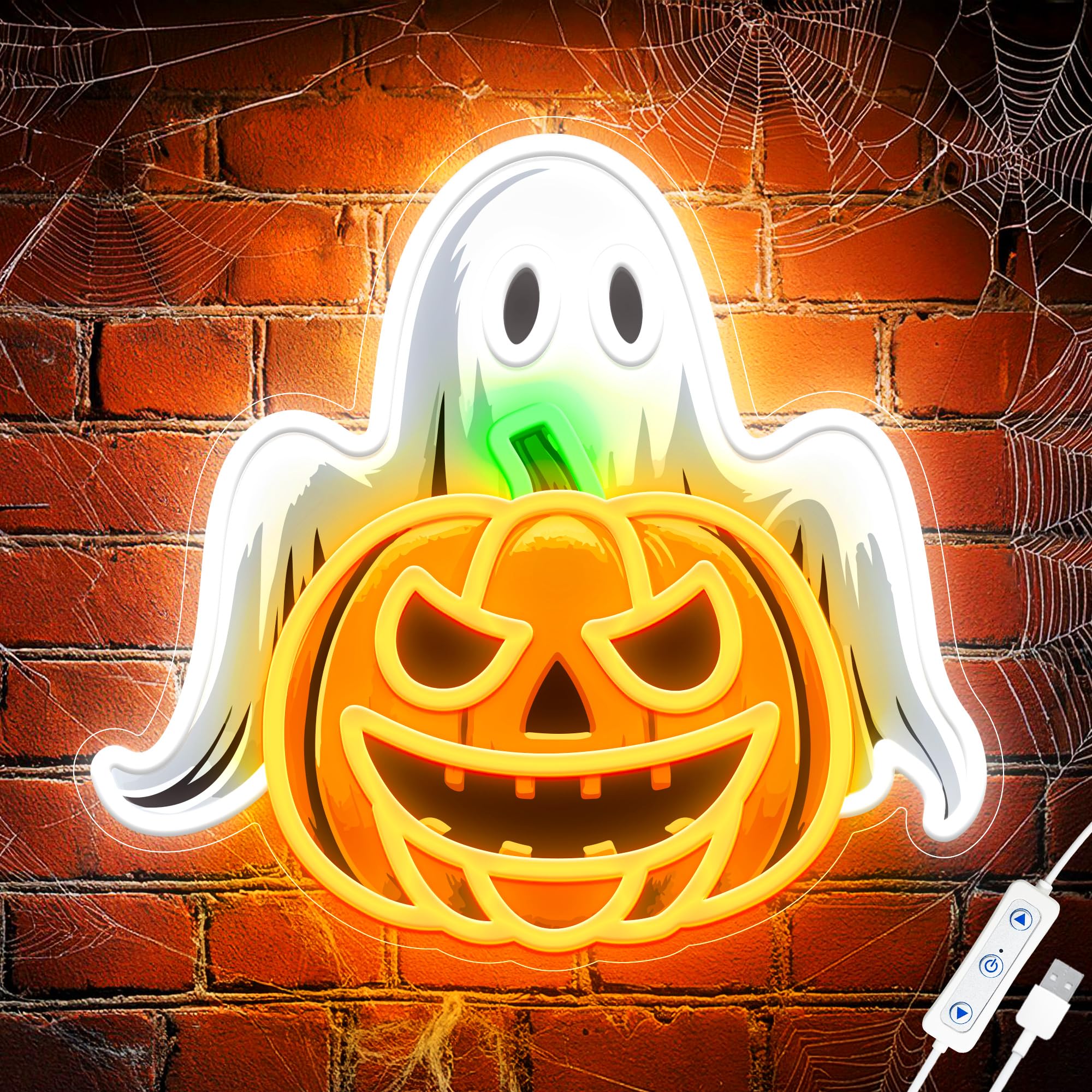Spooky Glow Halloween Neon Signs for Wall Decor - Ghost & Pumpkin Led Neon Light Up Sign, Glow in Dark Indoor Decor for Porch Wi