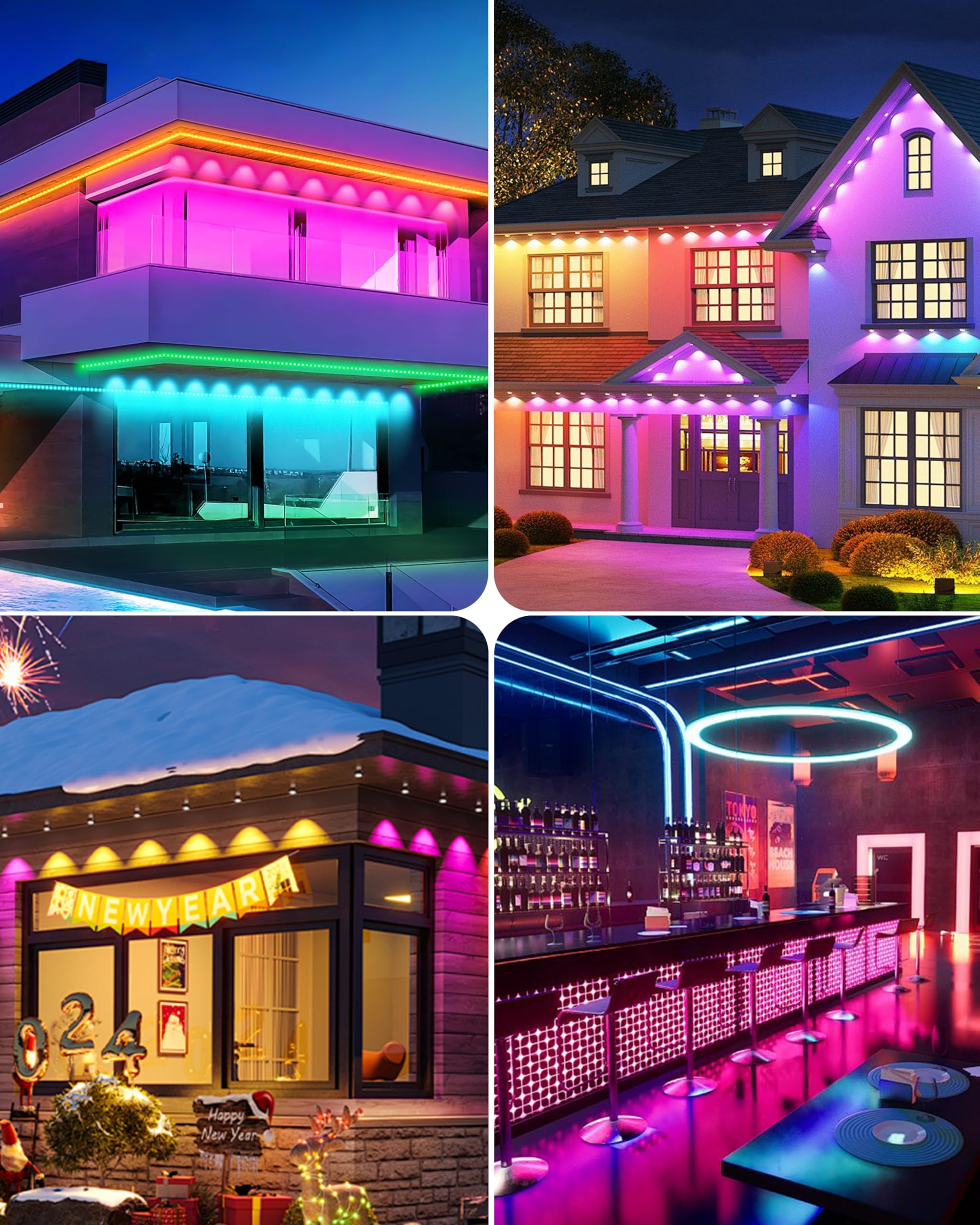 Alexpex Permanent Outdoor Lights For House  150Ft Rgb Lights With App/Remote Control  Ip67 Waterproof  Diy Scene Modes For Christmas  Halloween Daily Decor  Roof And Garden Lighting