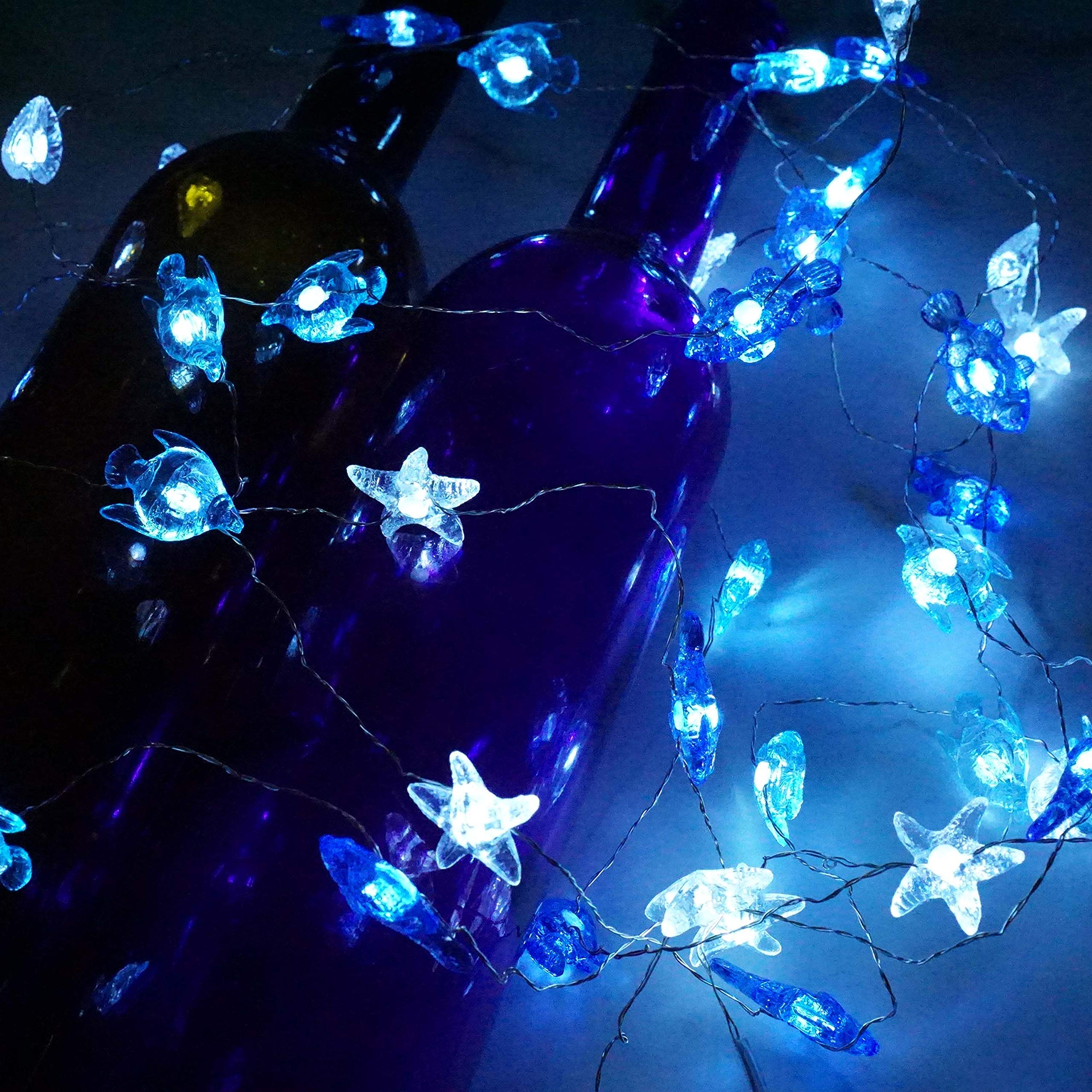 Decorman Sealife String Lights 14Ft 40 Led 8 Modes Cool White Weatherproof Battery Operated Ocean Theme Lights For Bedrooms Parties Weddings Gardens With Remote And Timer