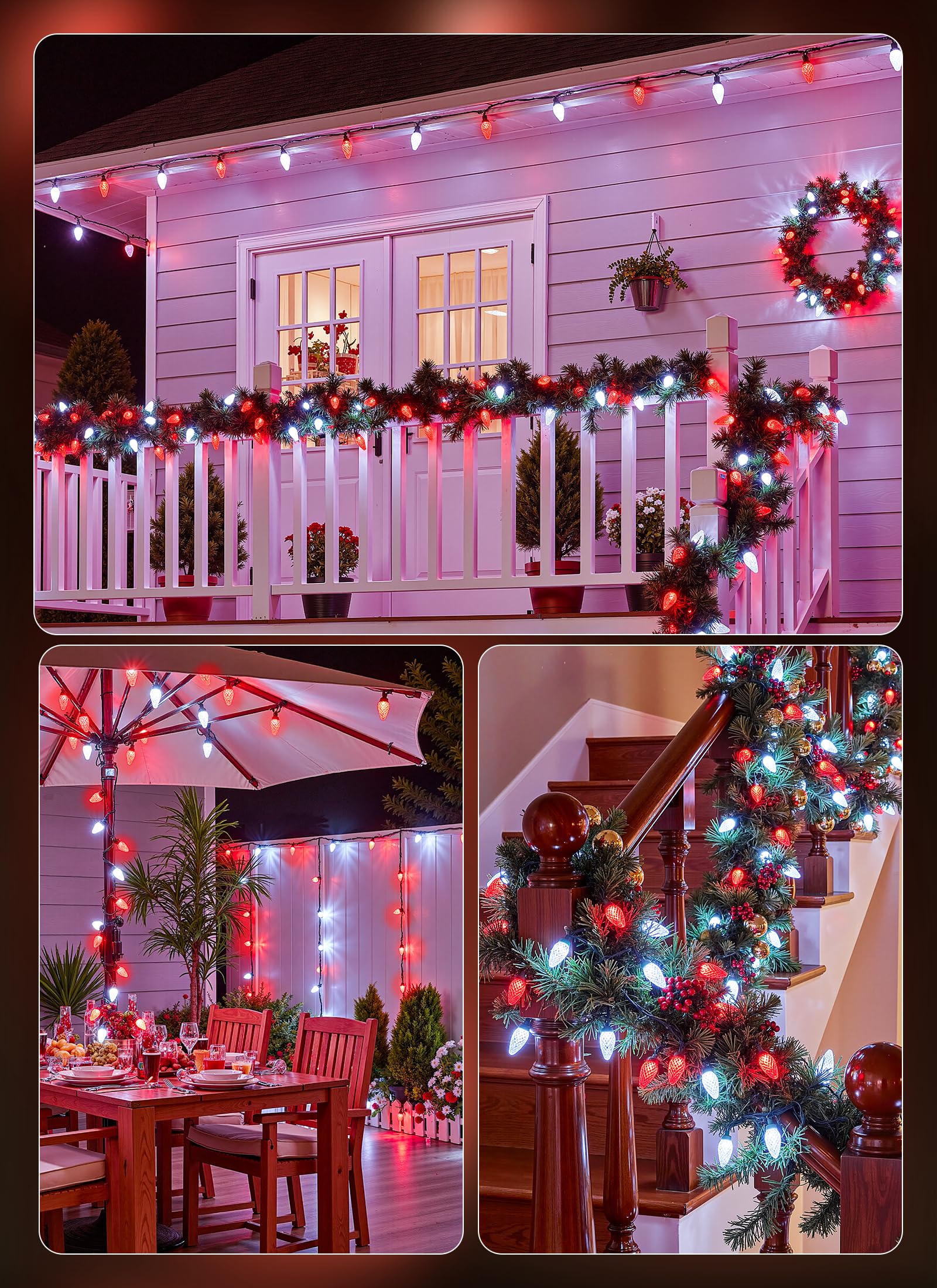 C9 Outdoor Christmas Lights  72 Ft 110 Led C9 String Lights  8 Modes & Timer Extendable Waterproof For Christmas Tree Indoor Outdoor Roofline Patio Outside Garden Backyard Xmas Decor  Red White 2 Pack