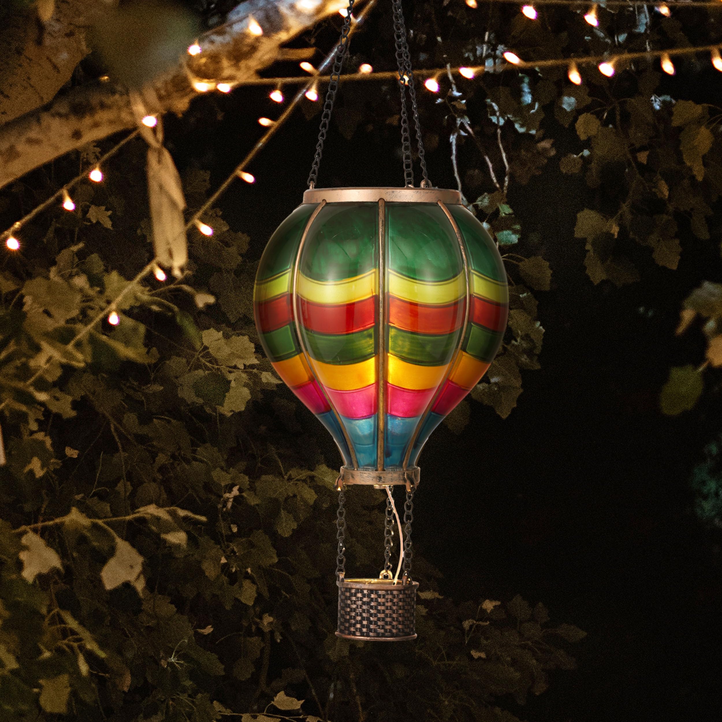 Teresa'S Collections Patriotic Hot Air Balloon Solar Lantern For Garden Decor Halloween Christmas Party,Hanging Flickering Flame
