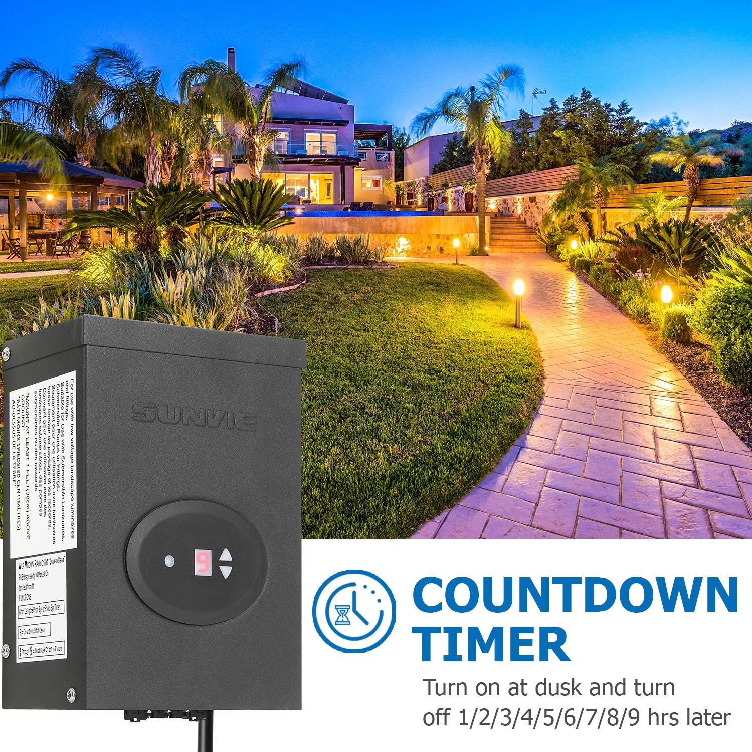 Sunvie 300W Low Voltage Transformer For Landscape Lighting With Timer And Photocell Sensor Waterproof Power Supply For Landscape Lights Path Lights Outdoor Spotlight 120V Ac To 12V /14V Ac(Etl Listed)