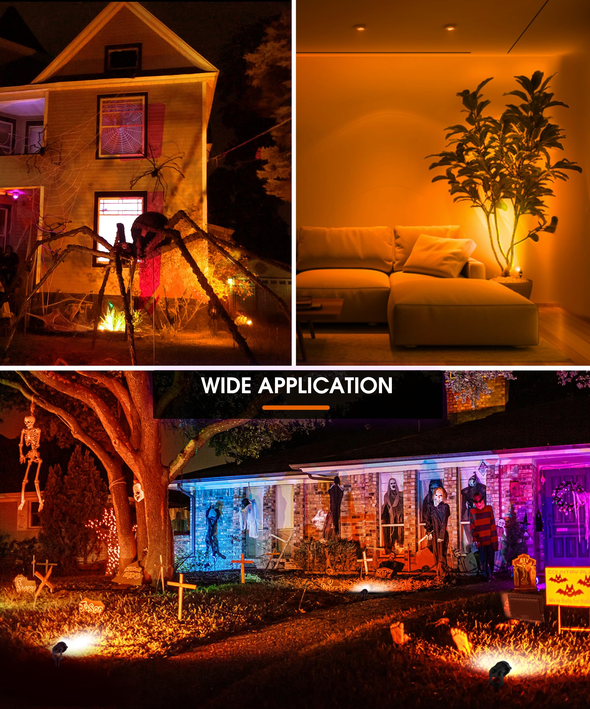 Lohas Halloween Spotlight Outdoor, Orange Led Spot Lights For Yard, Auto On/Off 5W 120V Landscape Lighting For House, Holiday, T