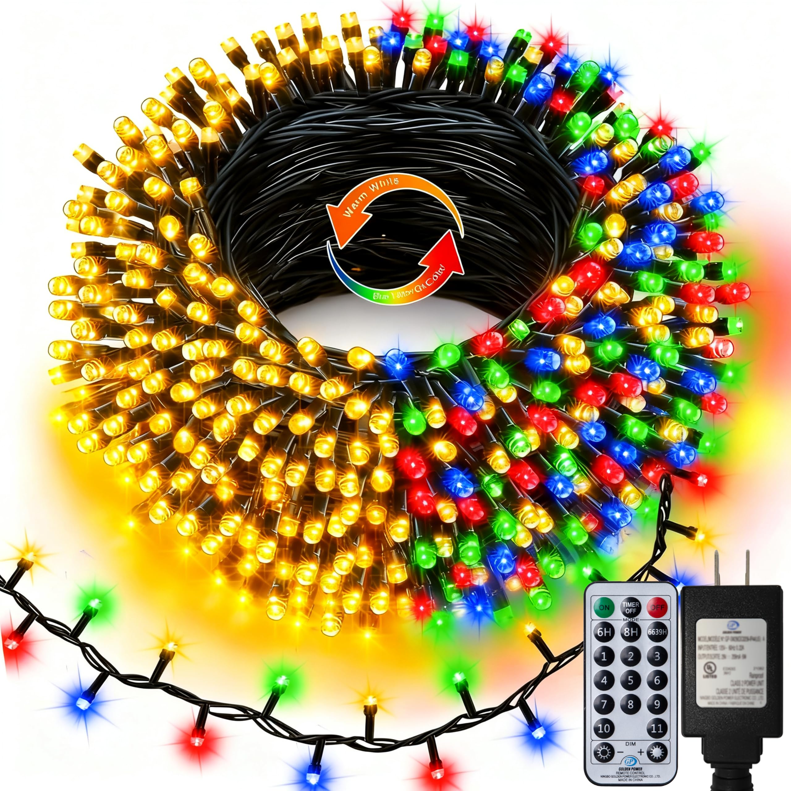 echosari Connectable Christmas String Lights  400 LED Dual Color Changing String Lights Plug in 66Ft with Timer for Tree Garden Indoor Decor (Warm White & Multicolor)