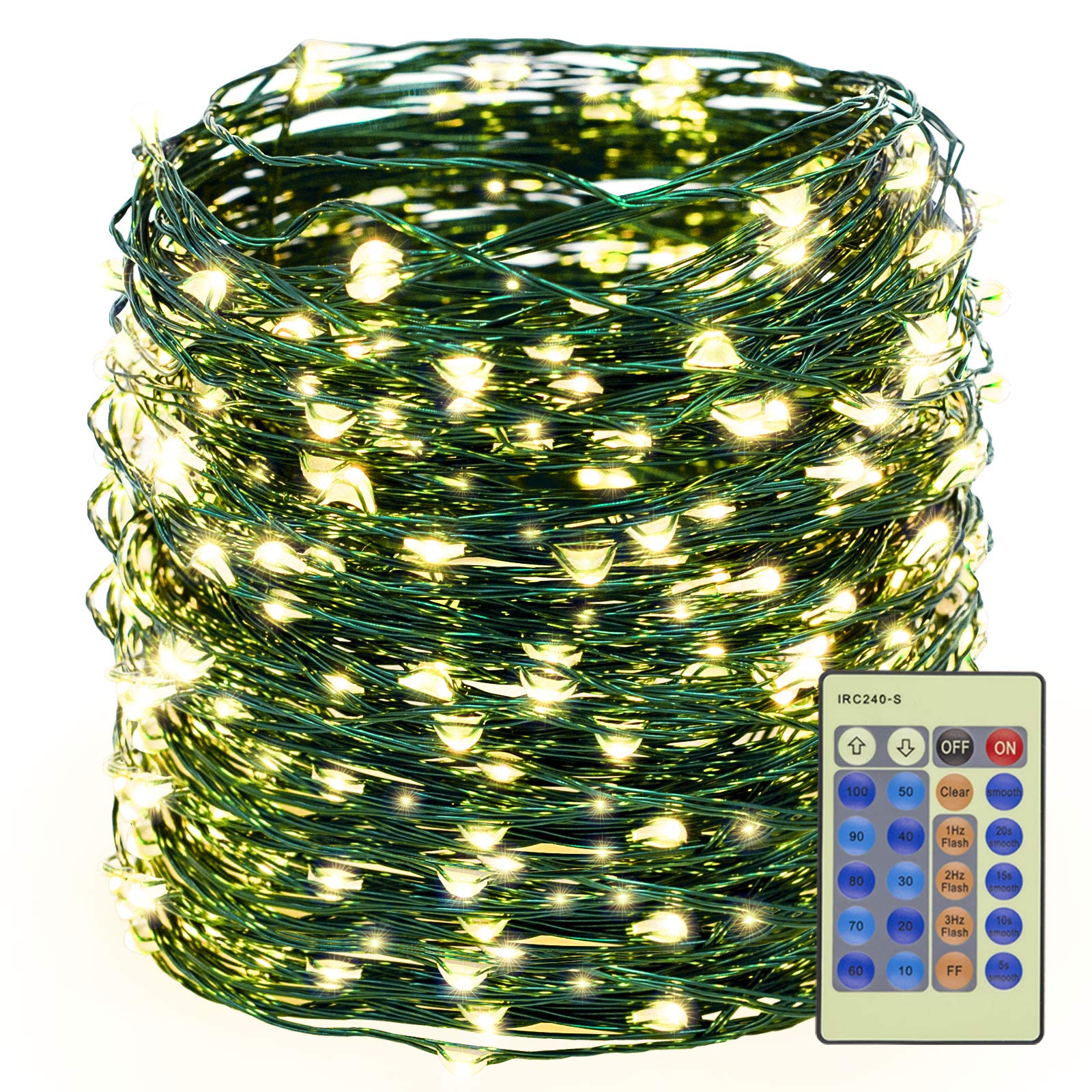 Decute 500LED 164FT Christmas Tree String Lights Green Wire Dimmable with Remote Control, UL Listed Plug in Fairy Starry Lights 
