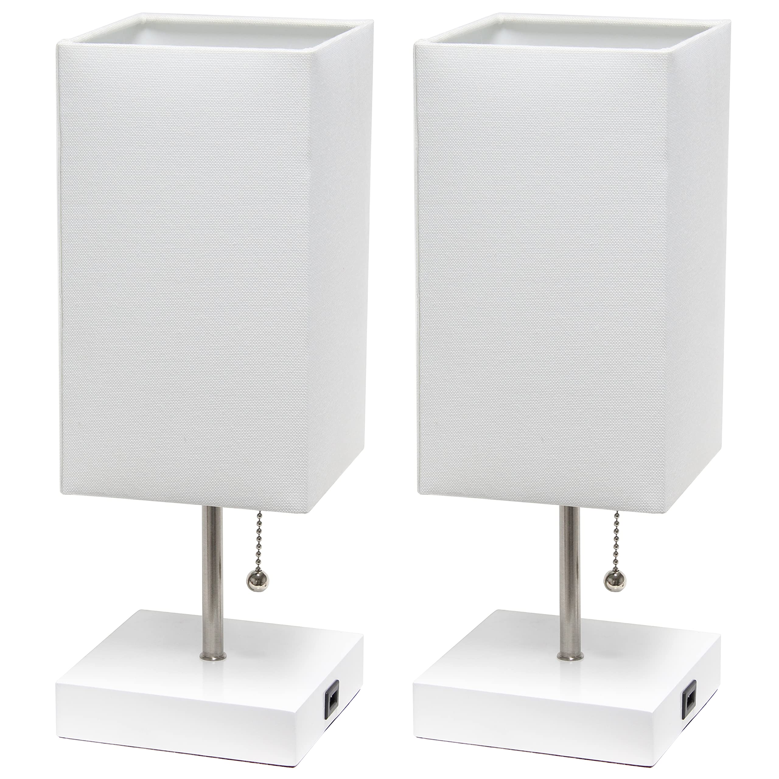 Simple Designs Lc2004-Wow-2Pk Usb Charging Port 2 Pack Bedside Lamp Set, White