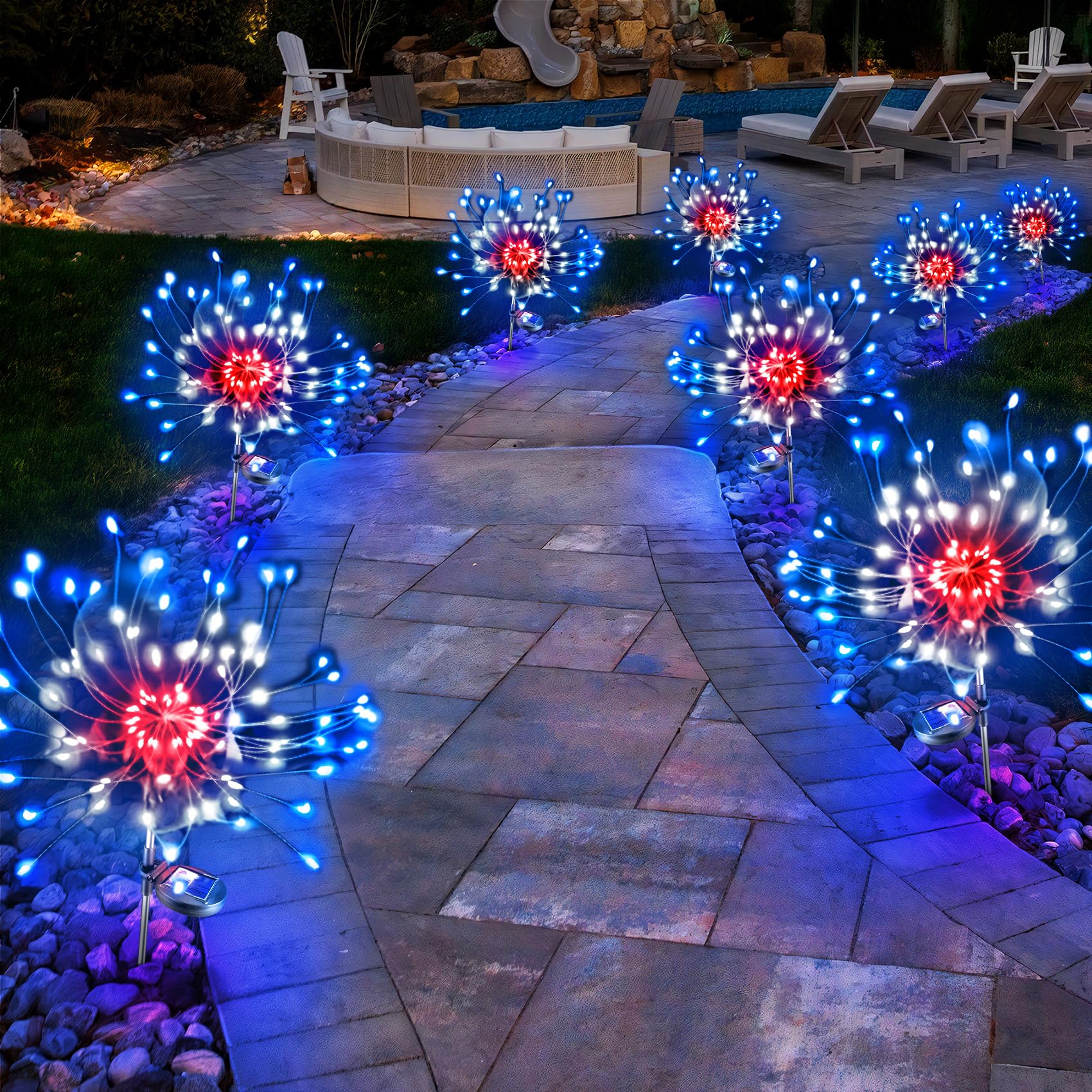 Anordsem Solar Lights Outdoor LED Sparkler 120 LEDs 8 Pack Colorful Plastic Garden Lighting