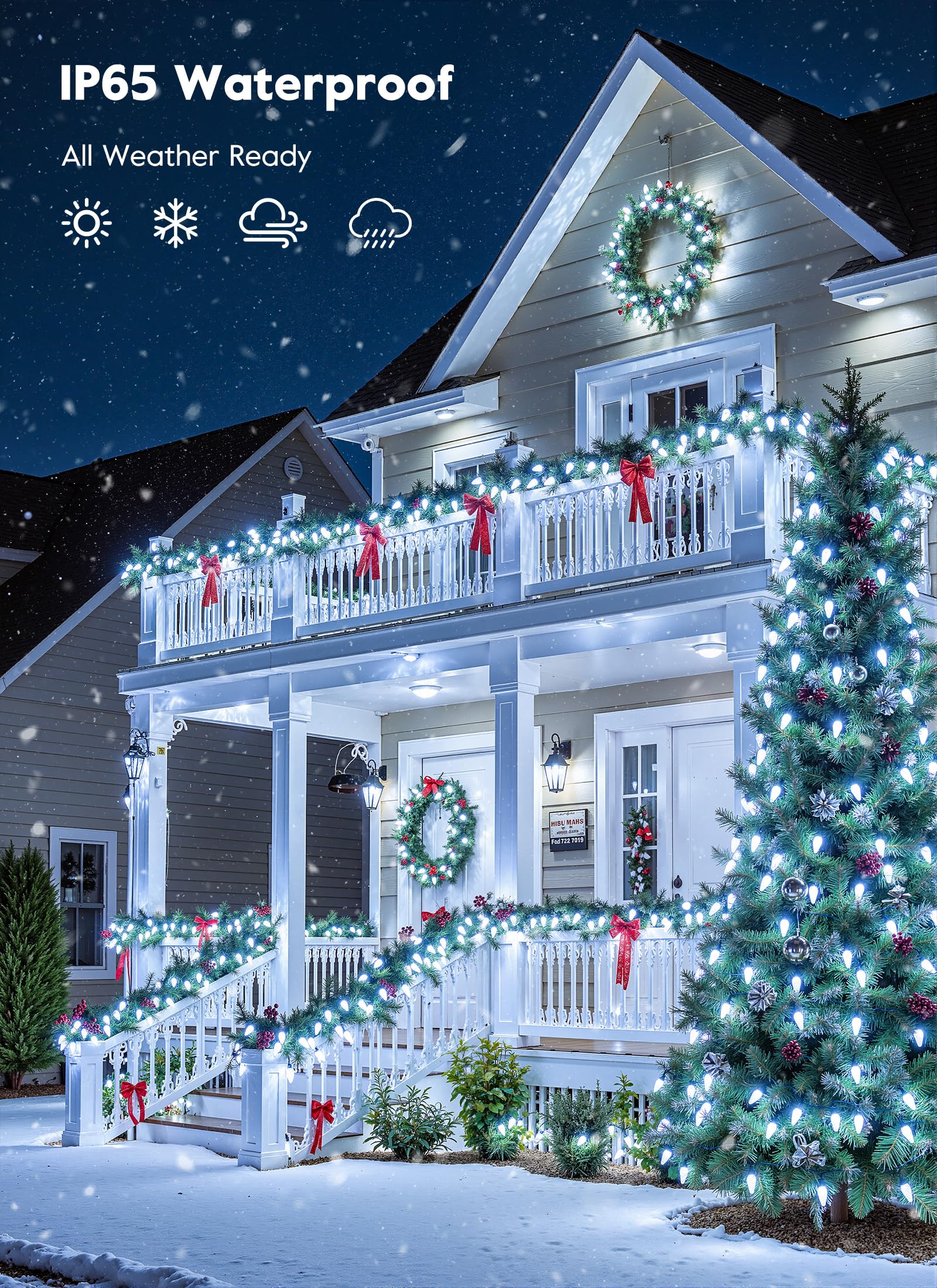 Brightown C9 Christmas Lights, 150 LED Pure White, 114FT, Waterproof, 8 Modes, Plug-in, Model GY-C9-X-33-3B