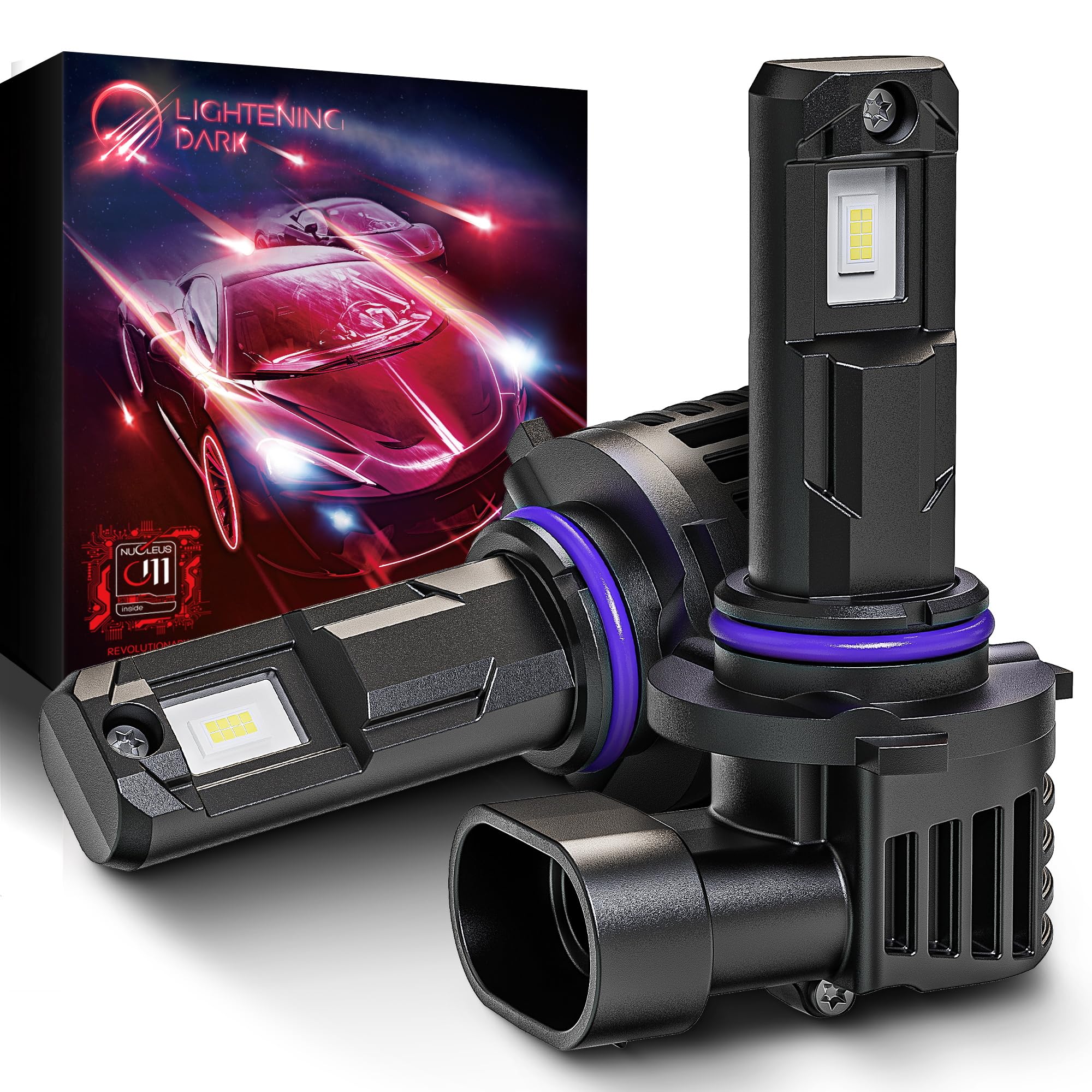 LIGHTENING DARK 9012 Fog Light Bulbs, 400% Bright, 6500K Xenon White, Aluminum, Black, Pack of 2