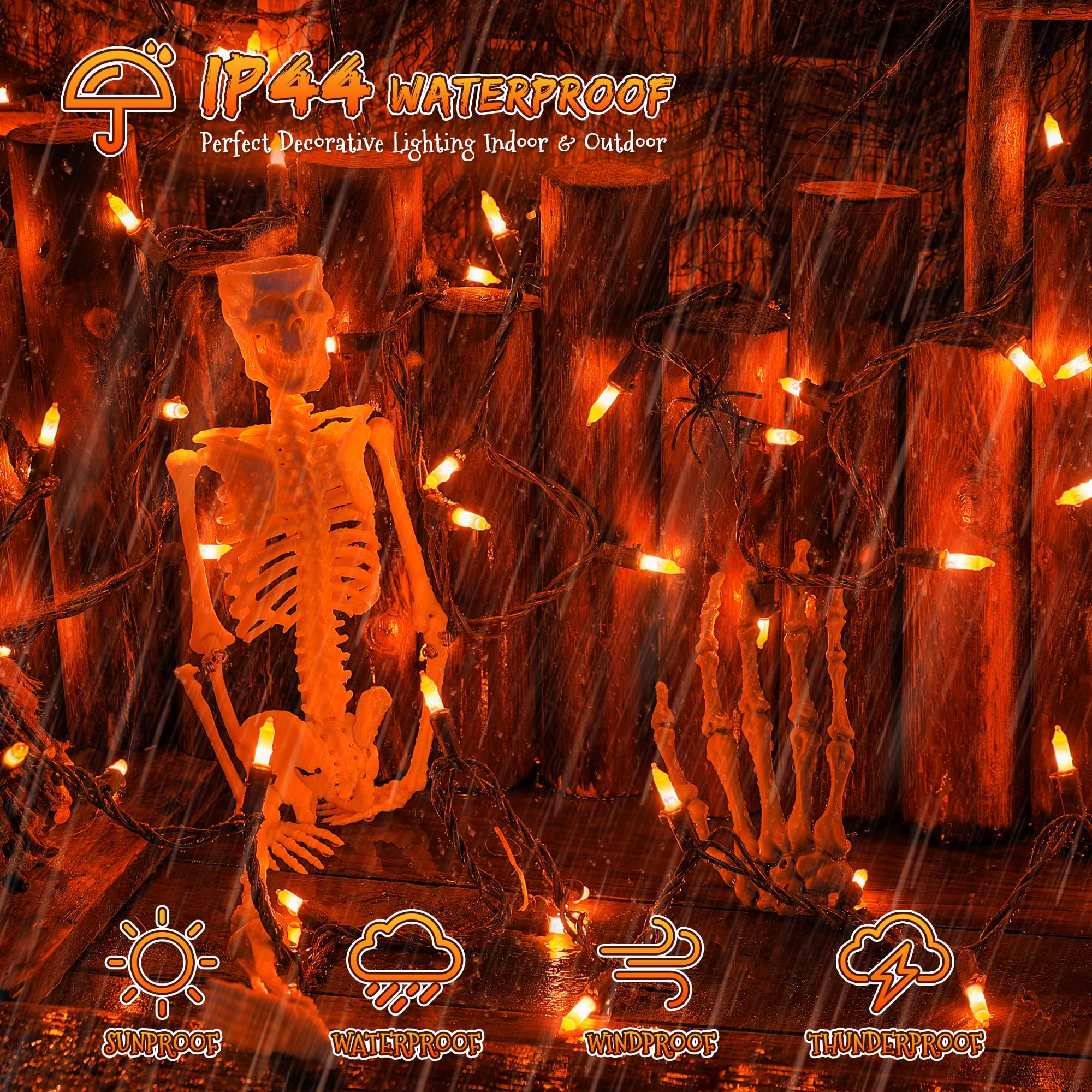 Youngar Orange Halloween Lights, Clear Christmas Lights Outdoor,13Ft 50 Ul Approved Christmas String Lights With Brown Wire,Inca