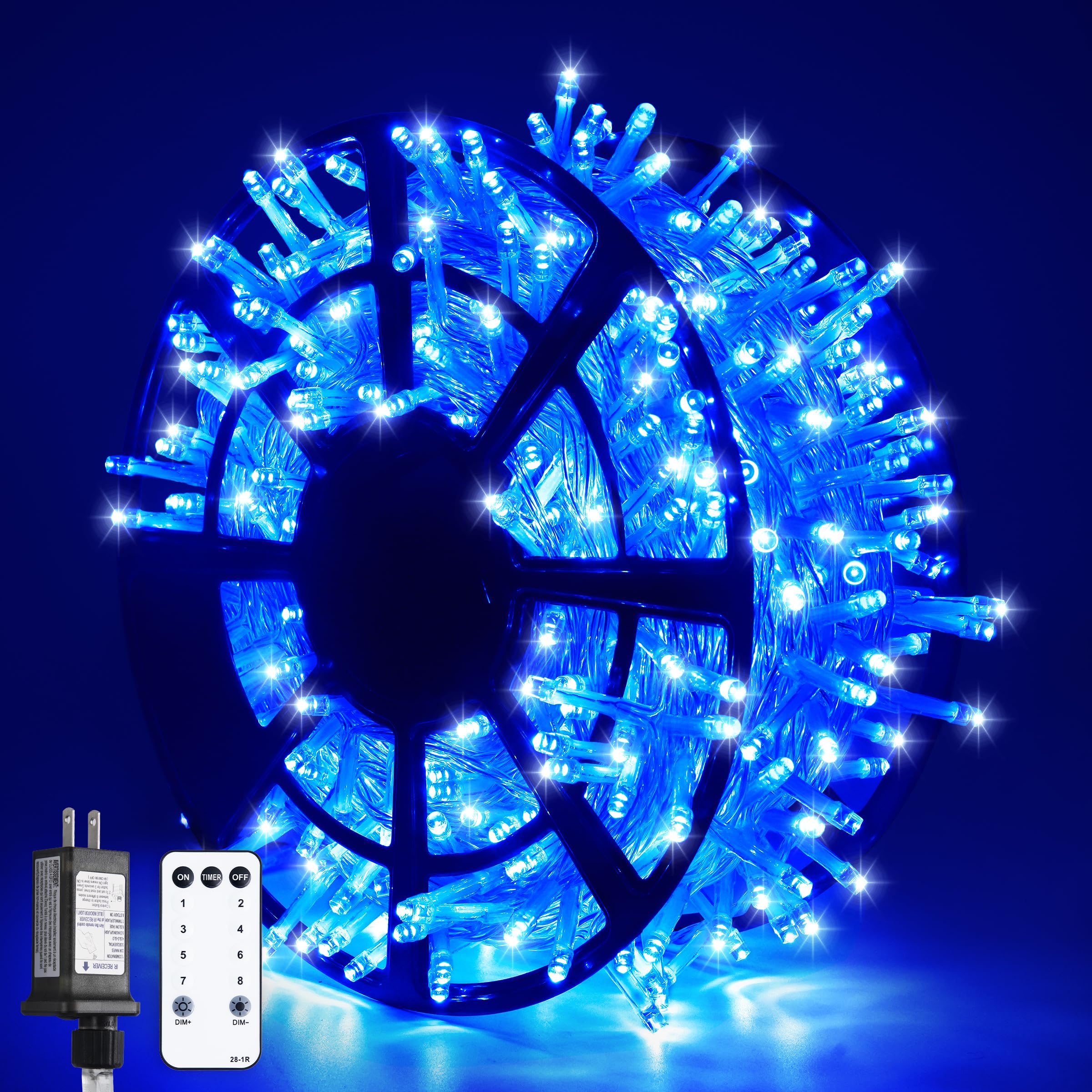 JMEXSUSS 600 LED Blue String Lights, Waterproof, 8 Modes, Copper, Model EXS-S-0600, Perfect for Christmas and Party Decorations