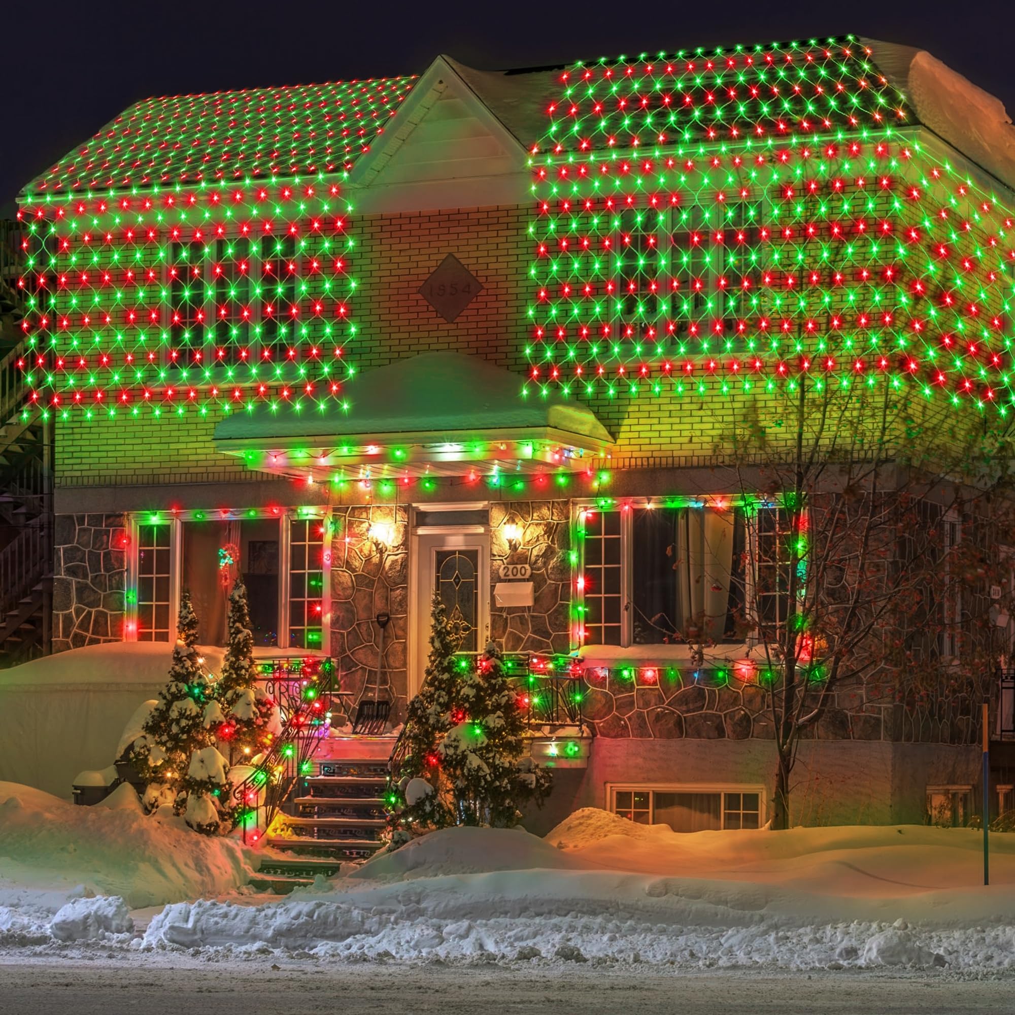 198 Led 9.8 Ft*6.6 Ft Net Lights Plug In  8 Lighting Modes Mesh Light Connectable  Waterproof Christmas Net Lights Outdoor For Bushes  Wedding  Holiday  Garden  Xmas Tree Decorations(Red And Green)