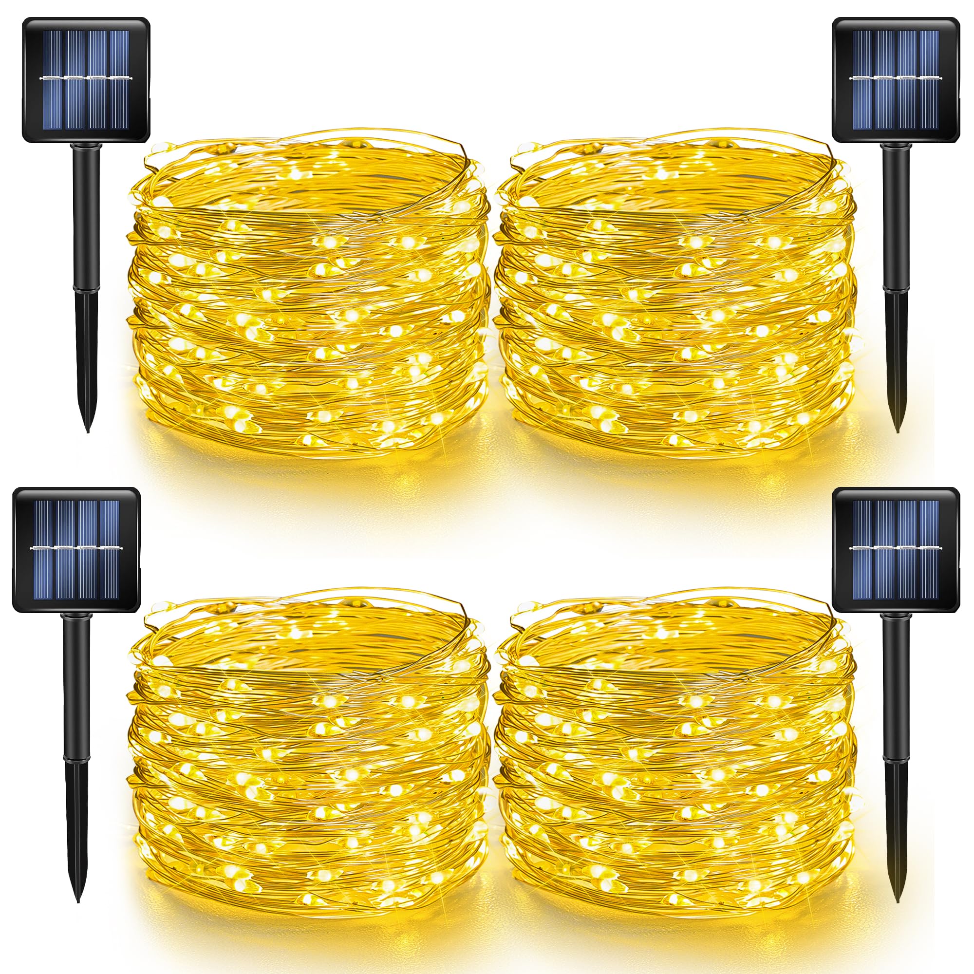 Dazzle Bright 4 Pack Solar String Lights Outdoor, Total 160FT 480LED Solar Powered Waterproof Fairy Lights 8 Modes, Silver Wire 