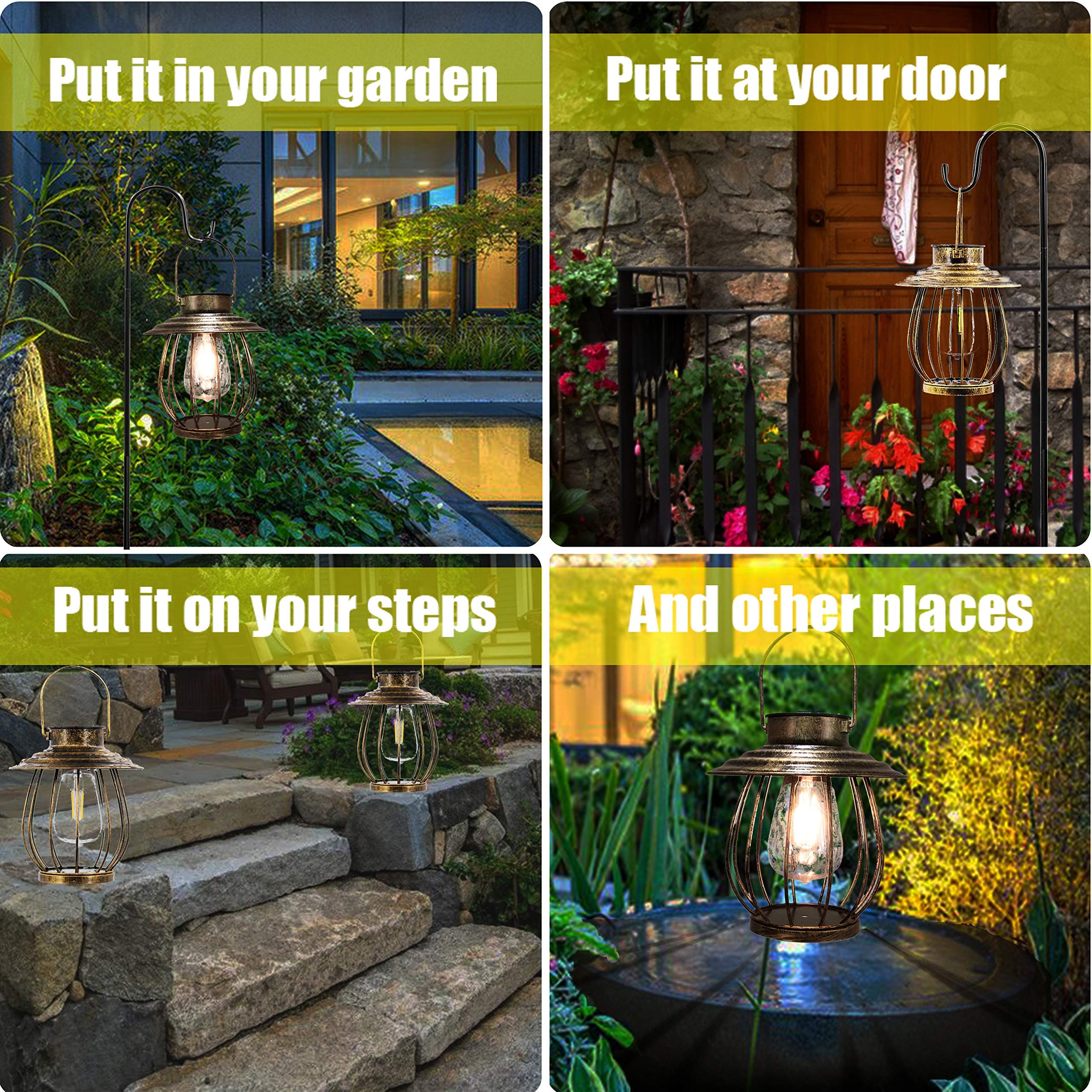 Xuwen Solar Lanterns Outdoor Waterproof - Bronze Metal Garden Decor With Sheep Hook