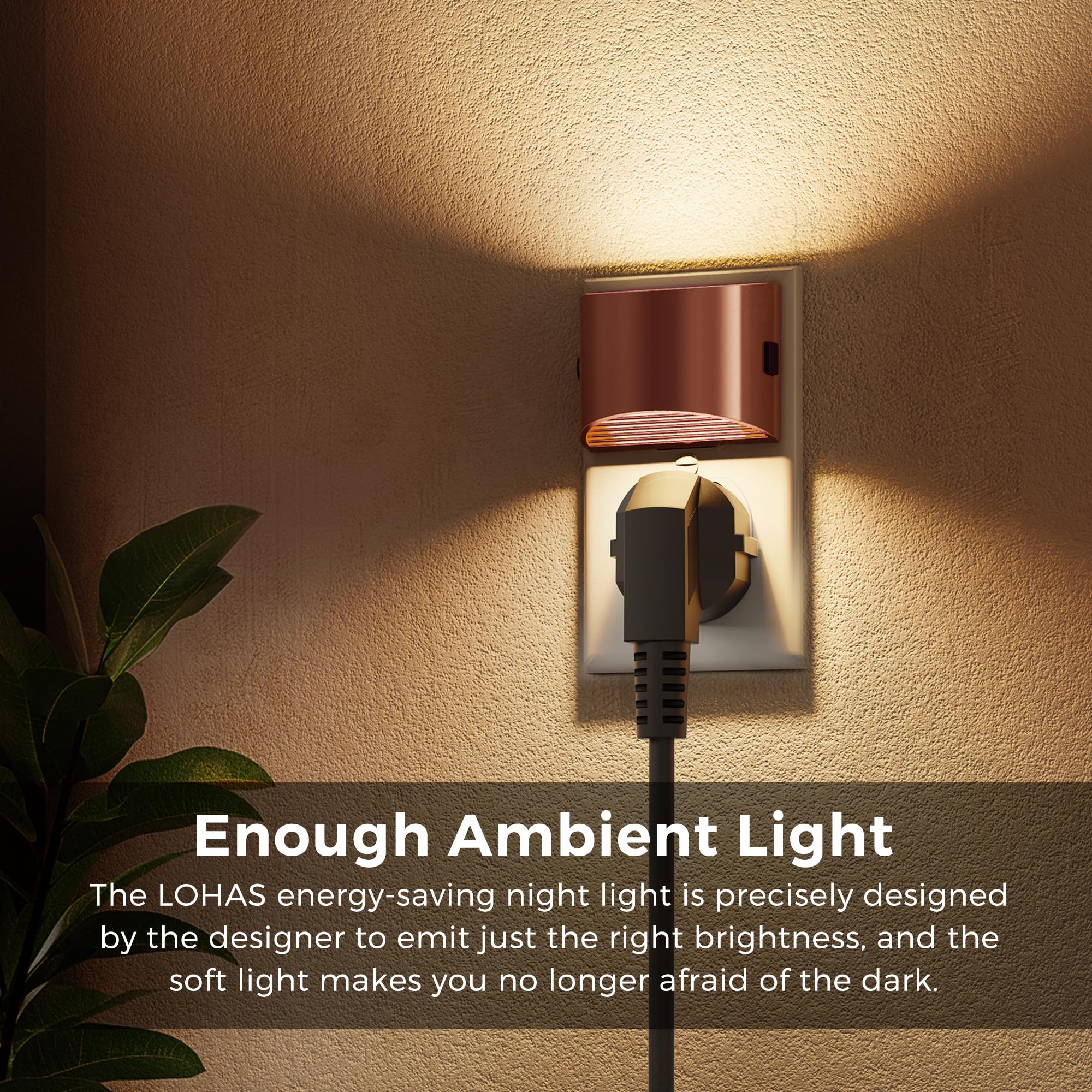 L LOHAS LED Night Lights, Dimmable 3-Level Brightness, 3000K Soft White, 2 Pack, Rose Gold, Model GY10702RGUS-2