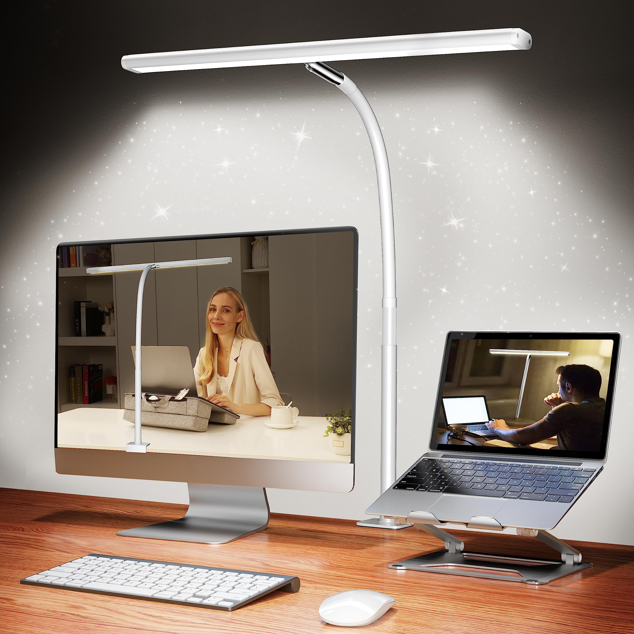 Airlonv Led Desk Lamp, Eye-Caring Light With Stepless Dimming, Flexible Gooseneck, White