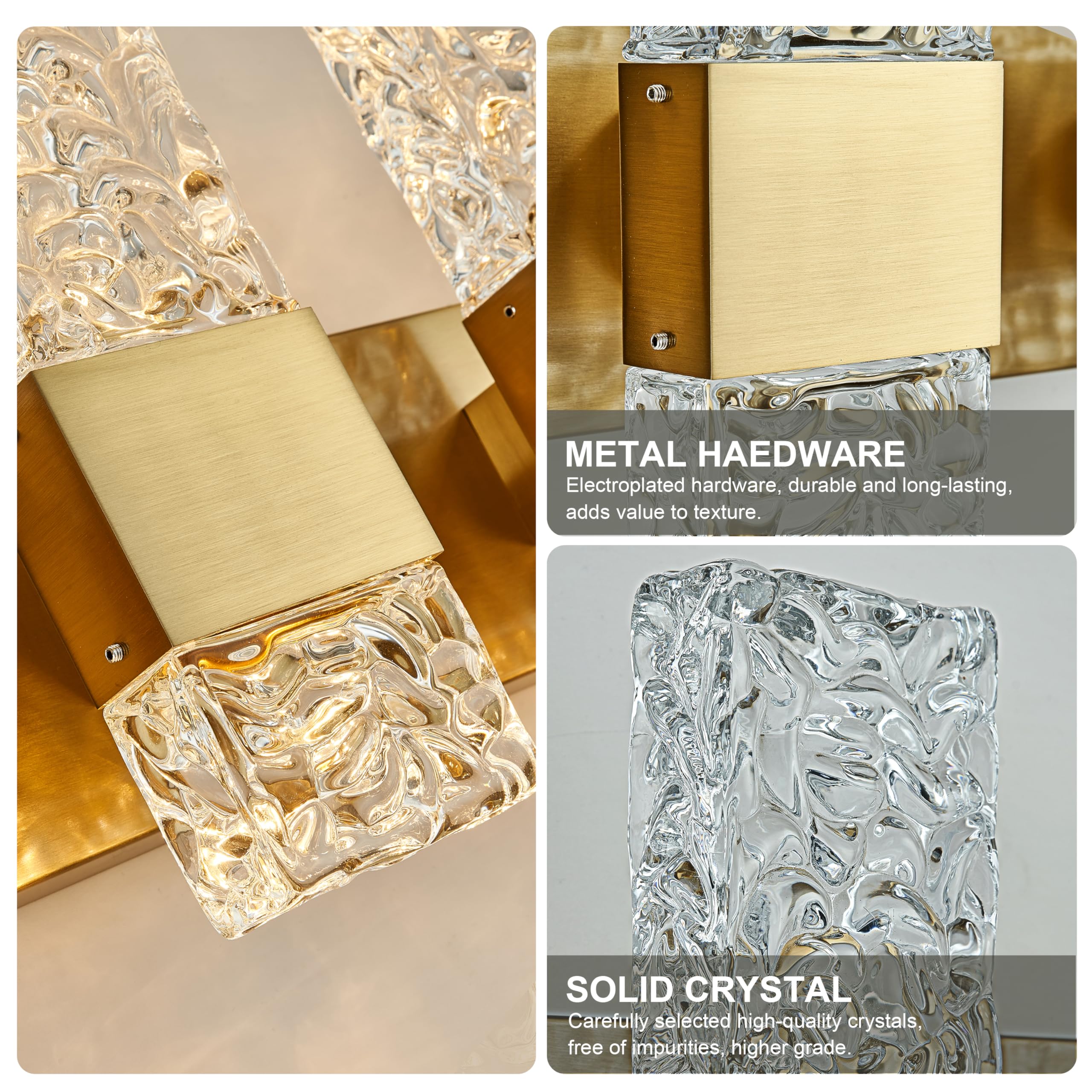 OYLYW Vanity Lights - 4-Light Bathroom Wall Fixture, Dimmable LED, Brushed Gold Stainless Steel, Model JQ1428-4TG, Crystal Accent