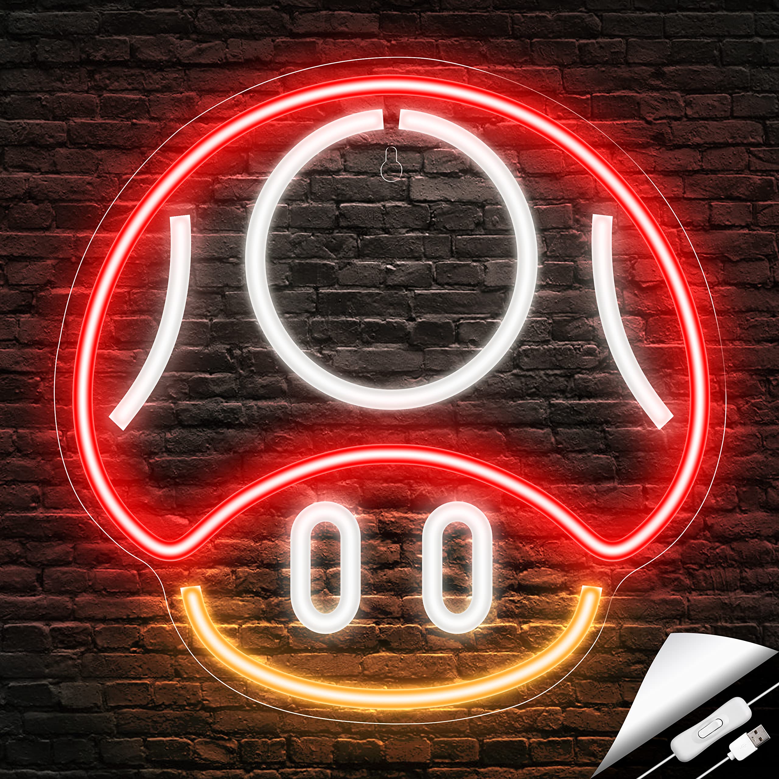 Kavaas Red Mushroom Neon Sign - Gaming Wall Decor For Game Room, Man Cave, Kids Gifts