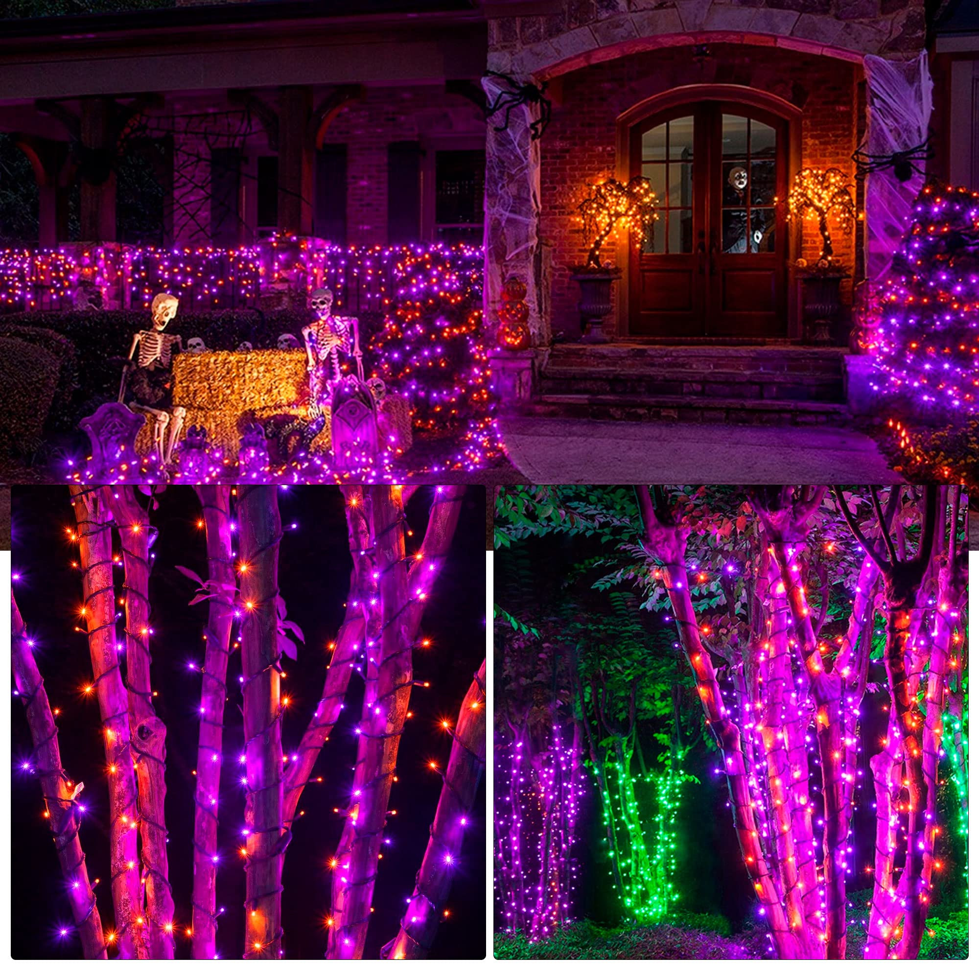 FUNPENY 500 LED Halloween Christmas Lights, Waterproof, 8 Modes, Purple & Orange, Model HB-500CO