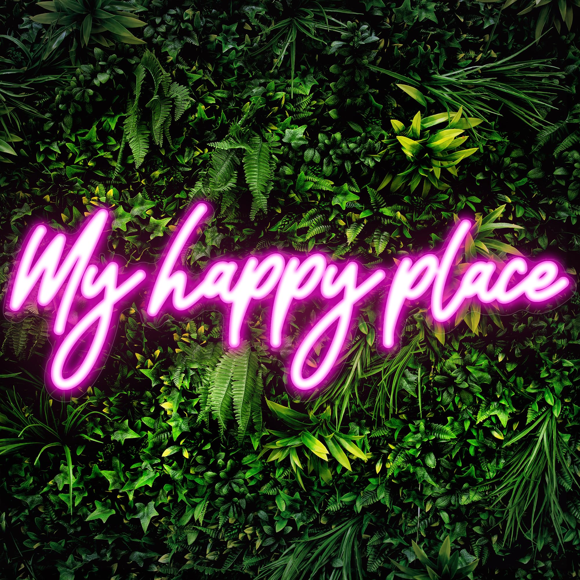 Kavaas Neon Sign - My Happy Place LED Wall Decor, 16.9inx5.9in, Pink Plastic Light Up Sign for Bedroom, Bar, Office, Dorms