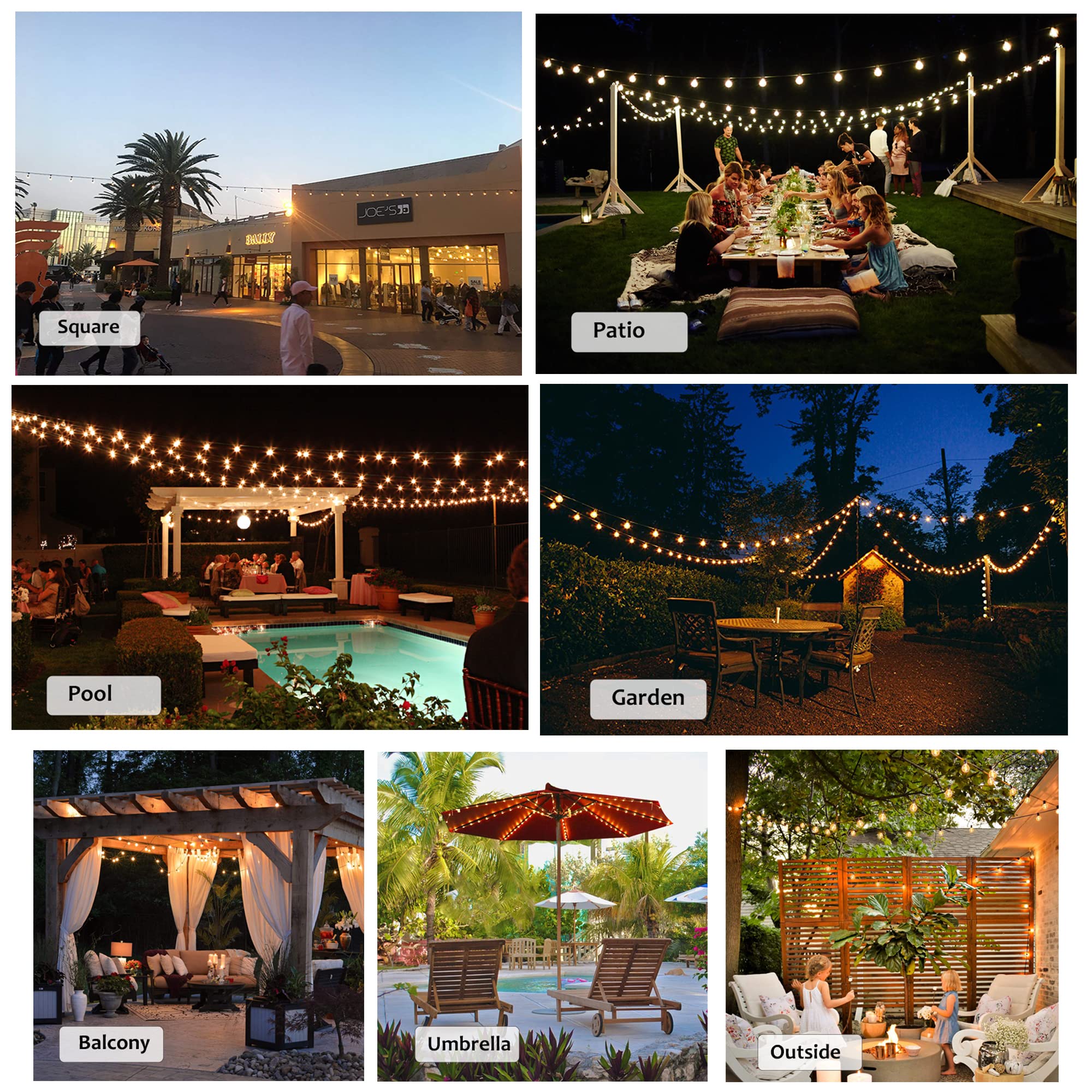 Damaing Outdoor String Lights 300Ft Waterproof Globe String Lights With 150+4 Shatterproof G40 Led Bulbs,Dimmable Connectable Pa