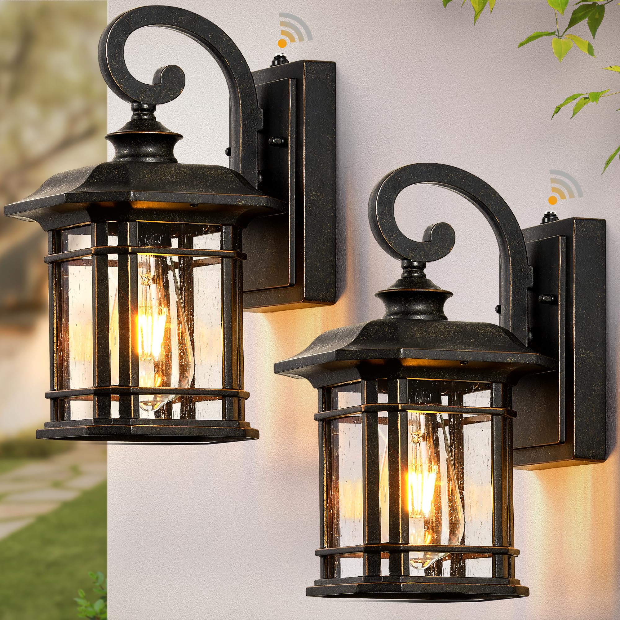 VIANIS Exterior Lighting Fixtures Dusk to Dawn  2 Pack Outdoor Light Fixture  Oil Rubbed Bronze Porch Lights with Seed Tempered Glass  Outside Lights for House  Garage  Doorway  Patio