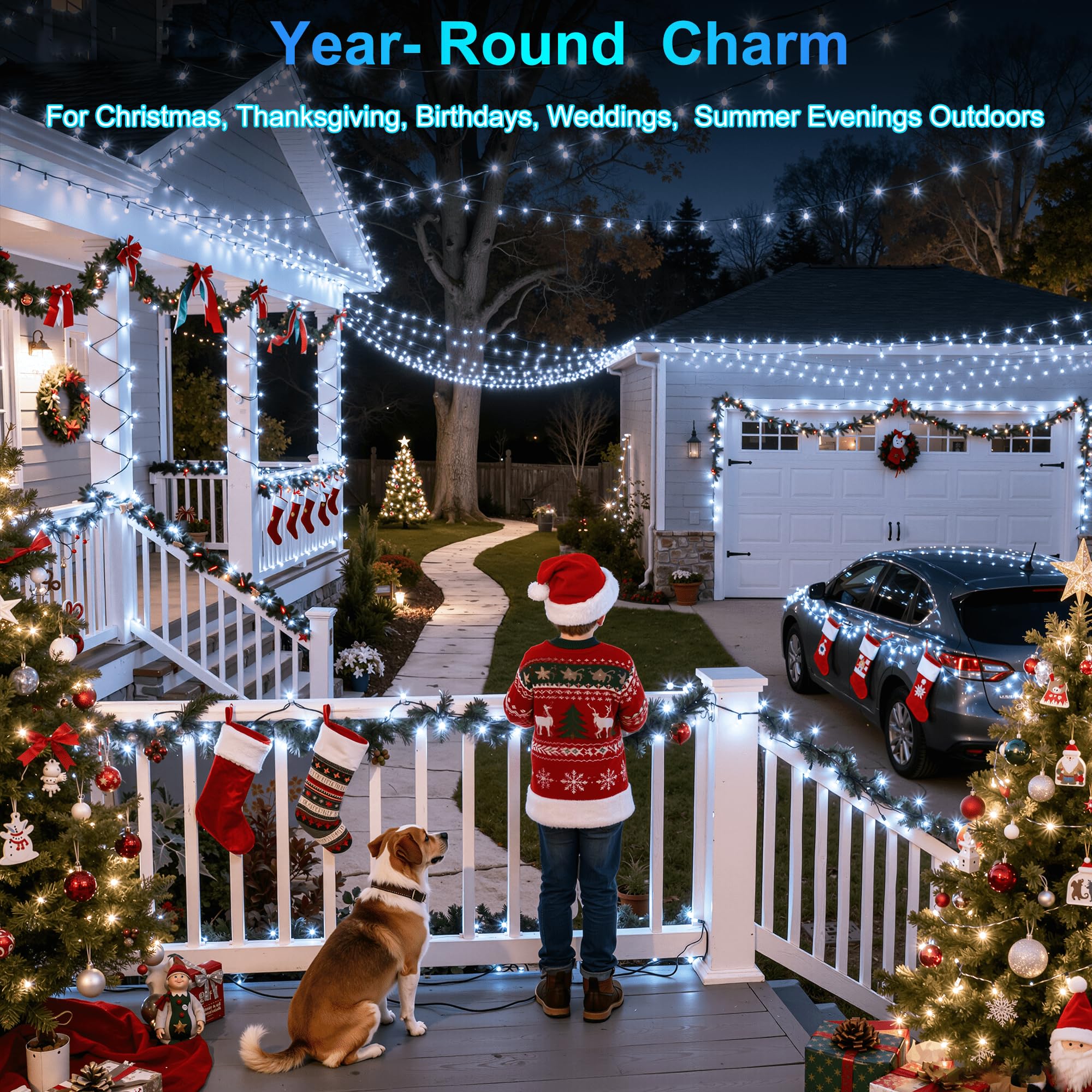 750Led Christmas Lights Outdoor Use  240Ft 12 Modes Cool White Led String Lights With Timer Dimmable  Waterproof Christmas Tree Lights For Xmas Patio Yard Fence Balcony Garden Decor Cool White