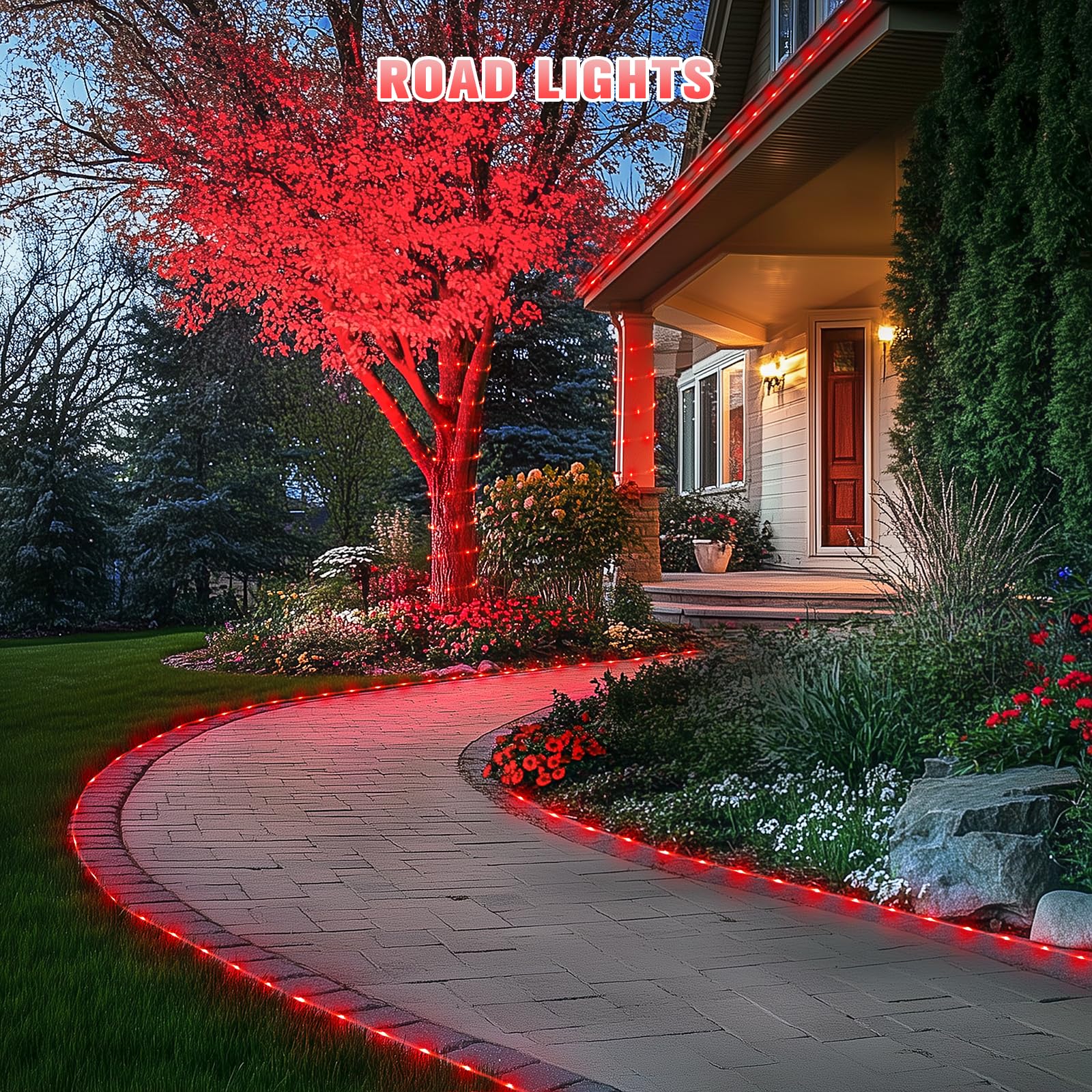 JMEXSUSS Solar Rope Lights, 200 LED Red, 66ft Waterproof Outdoor String Lights, 8 Modes, Ideal for Christmas, Camping, and Decorations