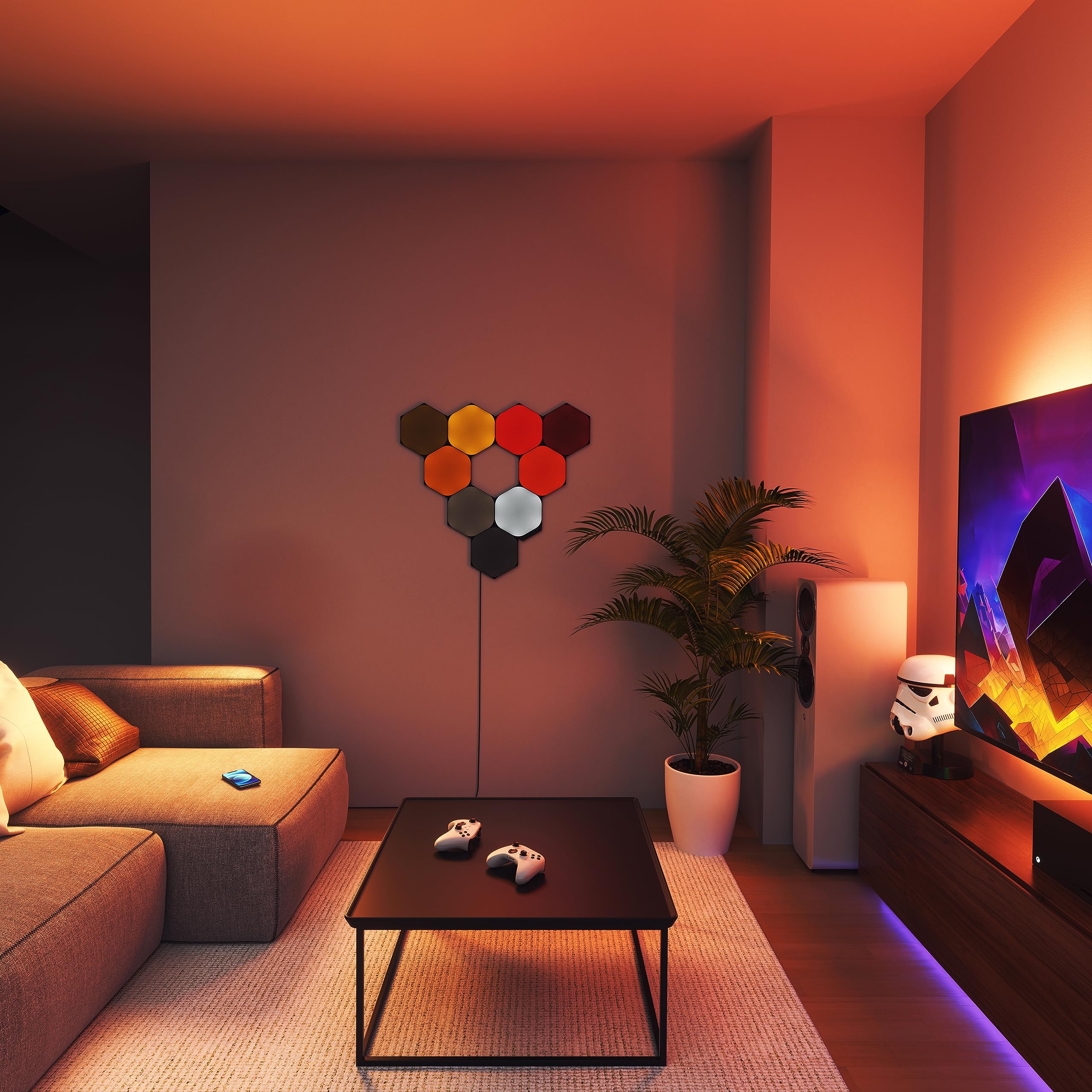 Nanoleaf Shapes LED Wall Lights, RGBW Smart Panels, Black Hexagons 3 Pack, Compatible with Alexa & Google Assistant
