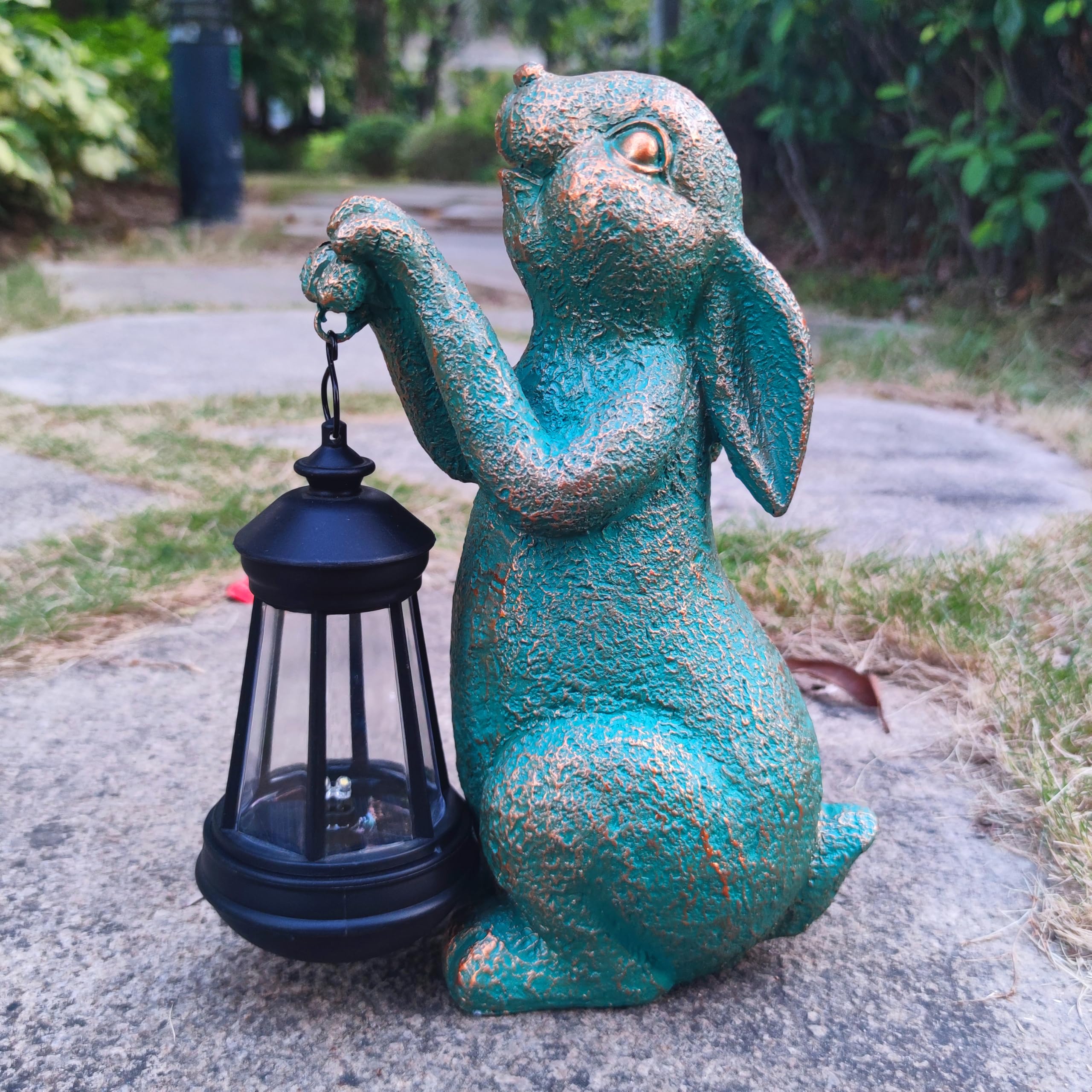 Joybee Garden Statues Rabbit With Solar Lantern Outdoor Decor-Rabbit Solar Figurines Lights Decorations For Patio Yard Lawn Orna