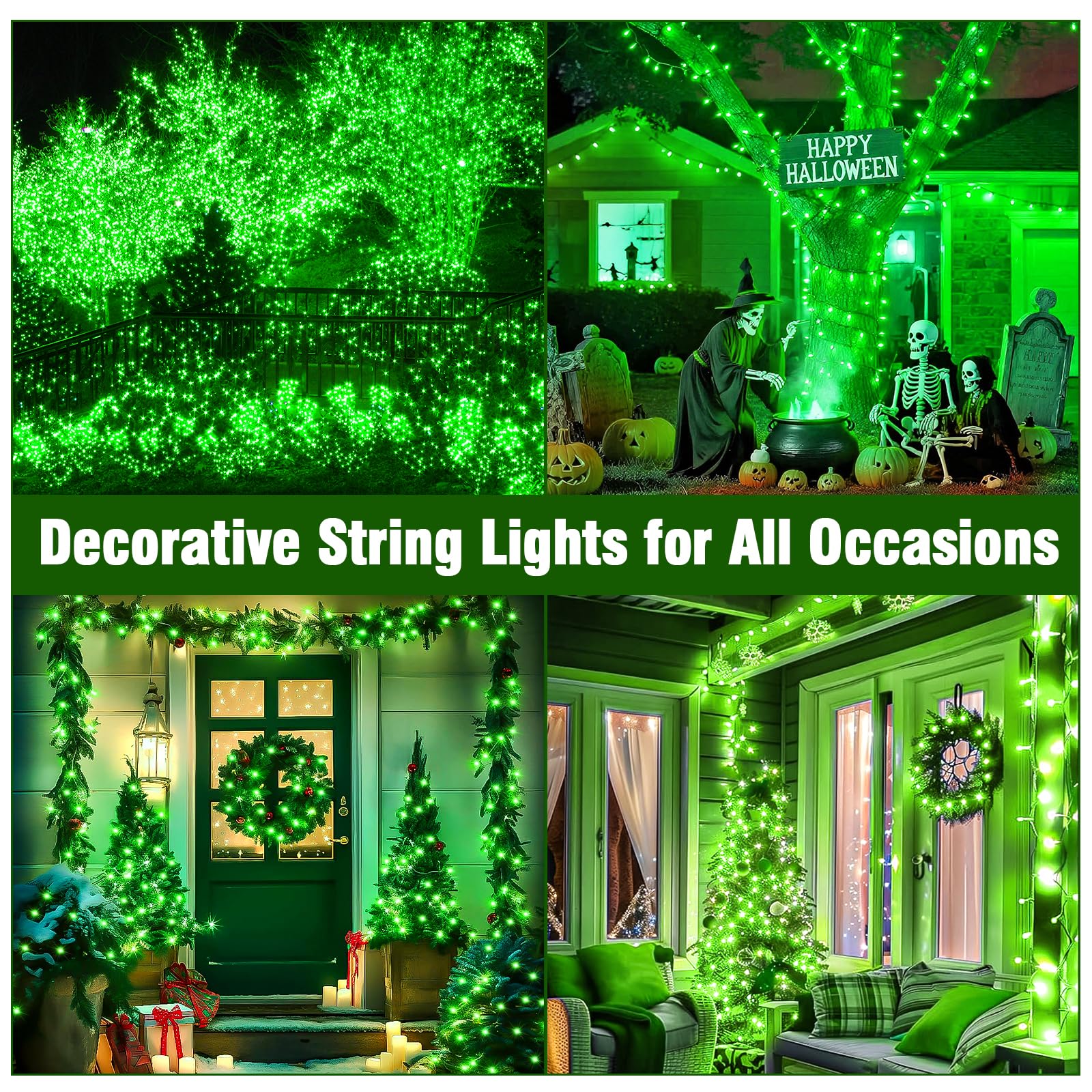 Nisocy 66Ft 200 Led Green String Lights With Green Wire  Waterproof Christmas Tree Fairy Lights With 8 Modes  Indoor Outdoor Seasonal Decorative Lighting For Holiday  Party  Garden