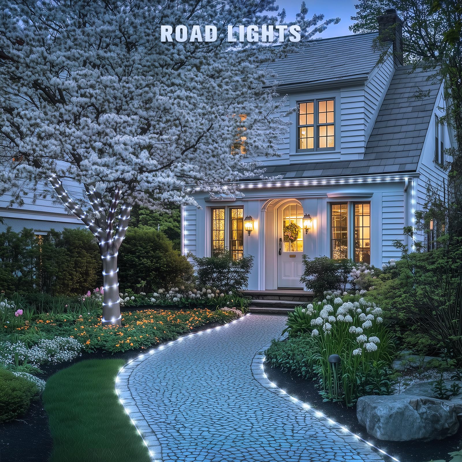 JMEXSUSS Solar Rope Lights, 200 LED, 66ft, Waterproof, 8 Modes, White