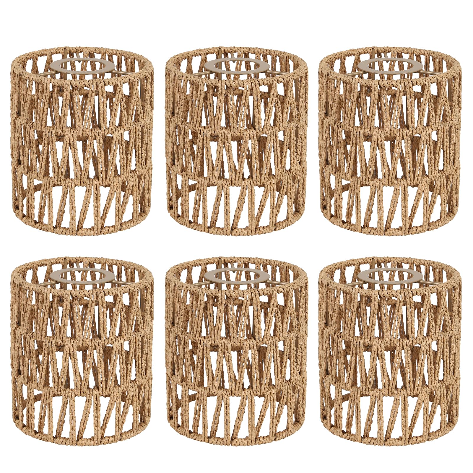 Stepeak Rattan Lamp Shade, Small Cylinder Woven Lampshade, 5.9in Height, 5in Diameter, Brown, for Floor Lamps and Lighting Fixtures