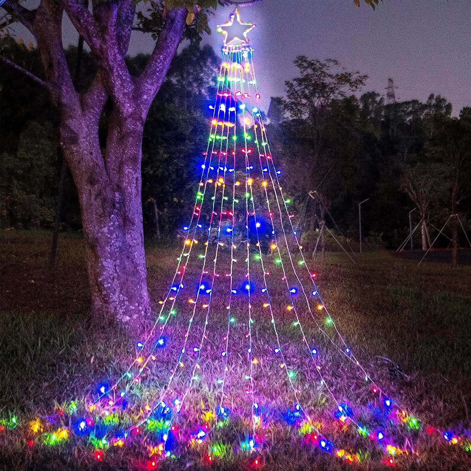 Puhong Christmas Decorations Star Lights, 320 Led Christmas Tree Lights Outdoor,16.4Ft String Lights 8 Memory Modes With 14" Lighted Star For Xmas New Year (Iron-Multicolor)