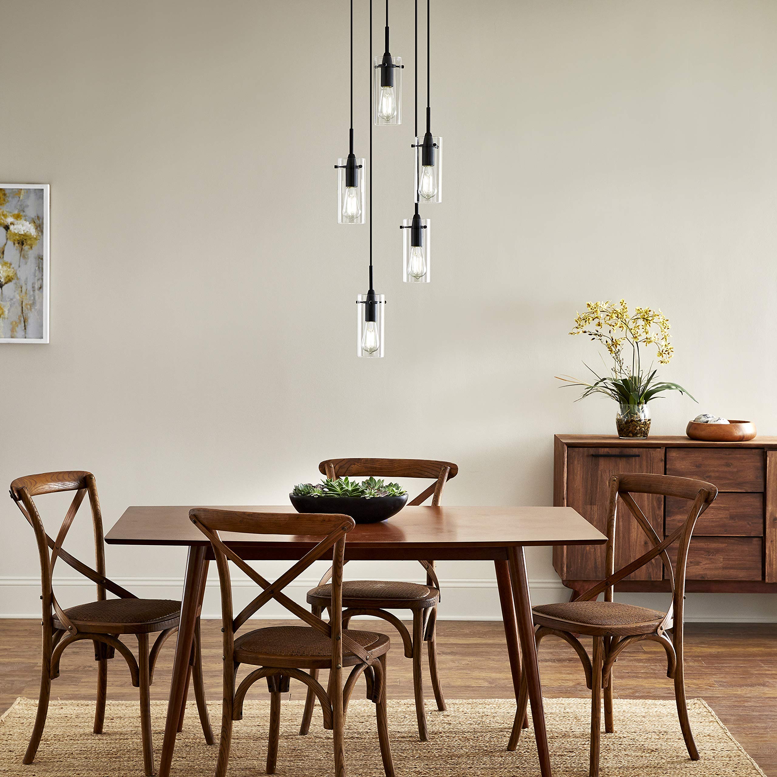 Linea di Liara 5-Light Cluster Pendant Chandelier - Black Metal Stairwell Lighting, Model LL-C45-5BLK