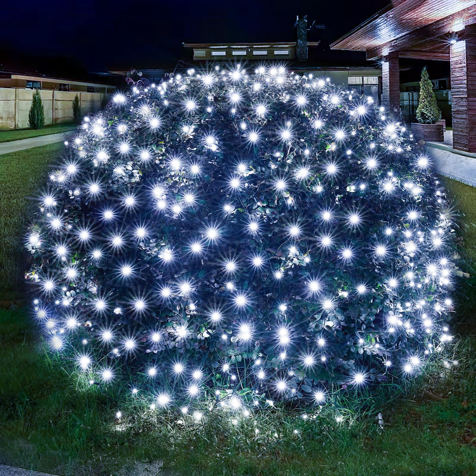 Dirnun LED Christmas Net Lights - White Outdoor/Indoor Fairy Mesh Net Lights, 160LED, 5ft x 7ft, Waterproof for Christmas Party,