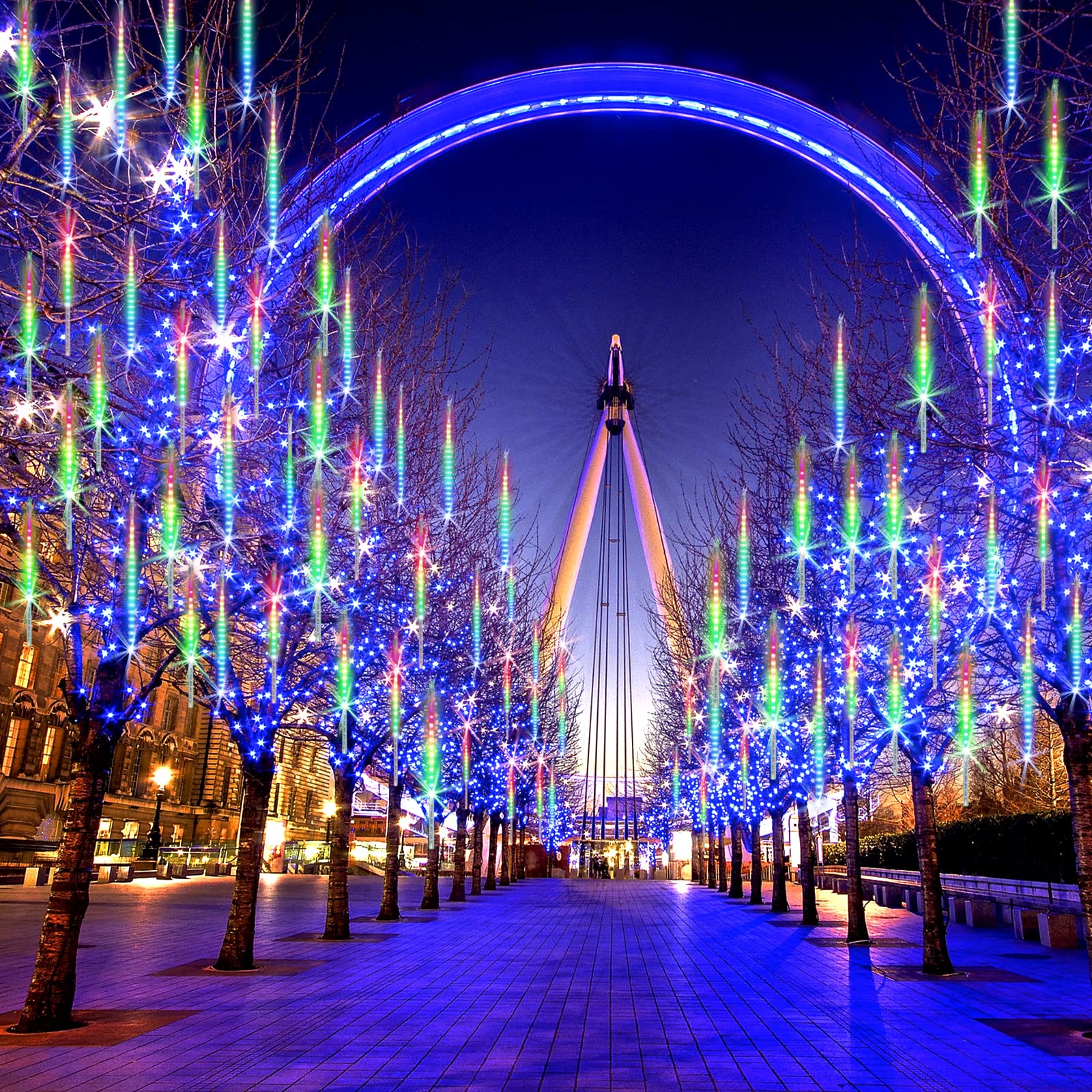 Fyyzy Christmas Lights Meteor Shower Rain Light Falling Rain Lights With 25 Tubes 600 Leds Waterproof Icicle Snow Fall String Li