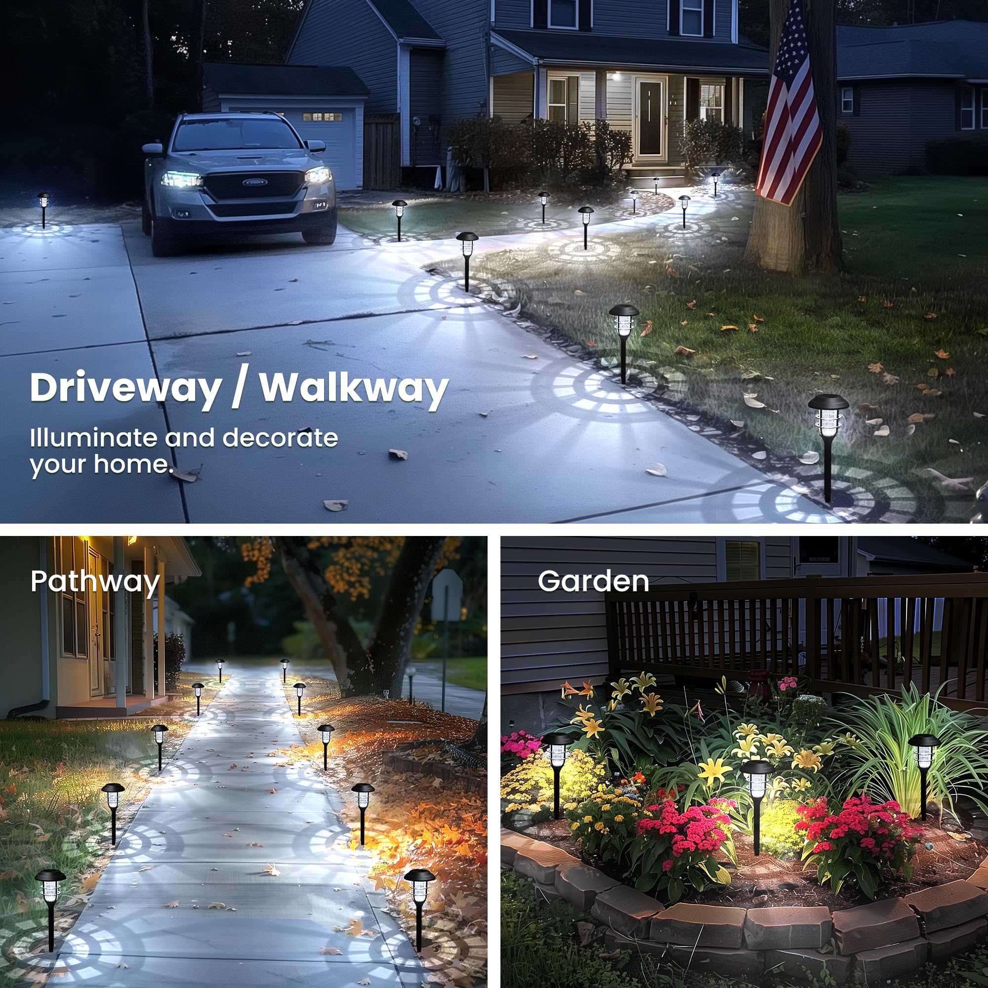 SOLPEX Solar Outdoor Path Lights, 8 Pack Cold White, Waterproof Landscape Lighting for Garden, Yard, Patio, Model 8348-X