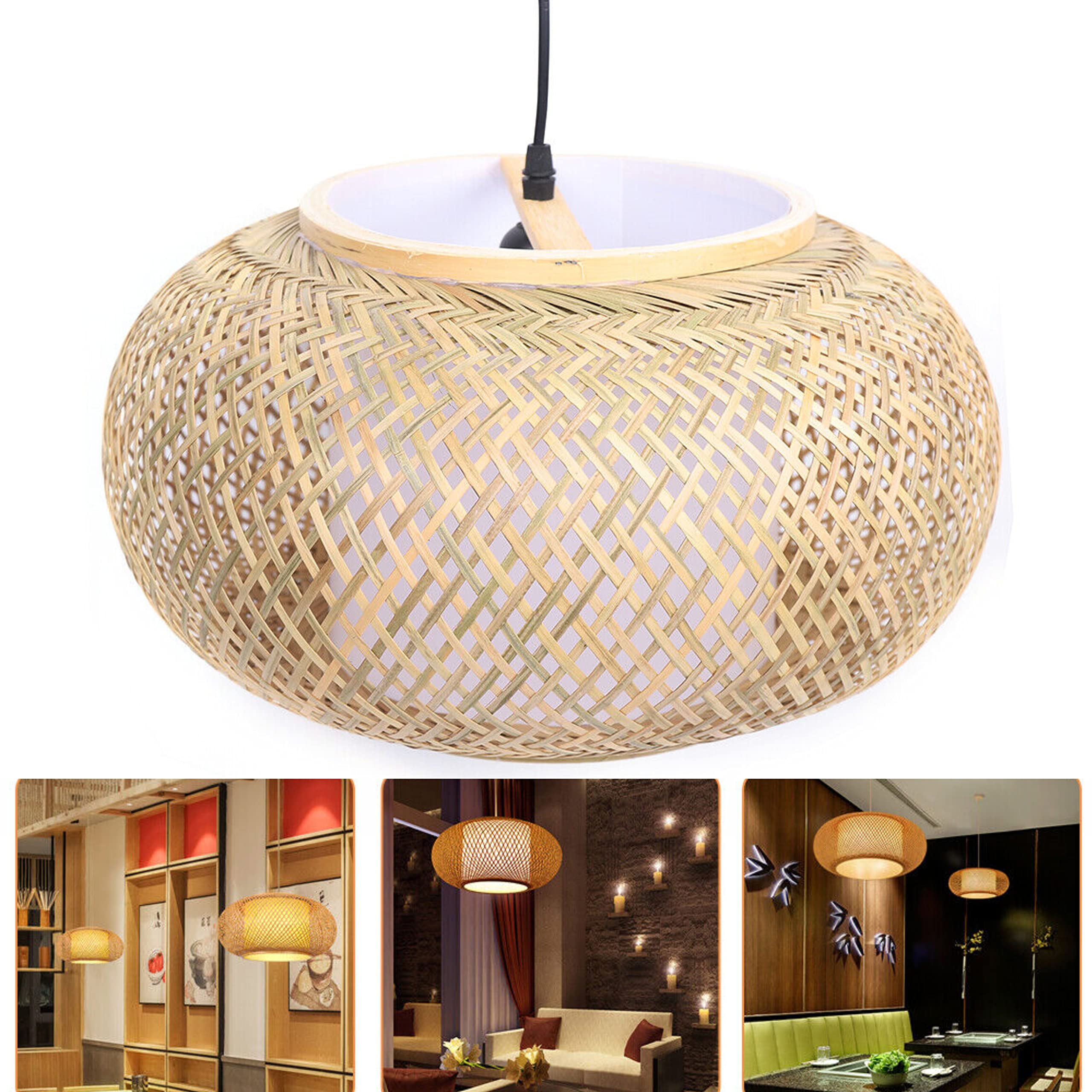 16''Retro Rattan Light Fixture Lantern Close To Ceiling Light Drum Shape, Rustic Woven Light Fixture Creative Decoration Art Lig