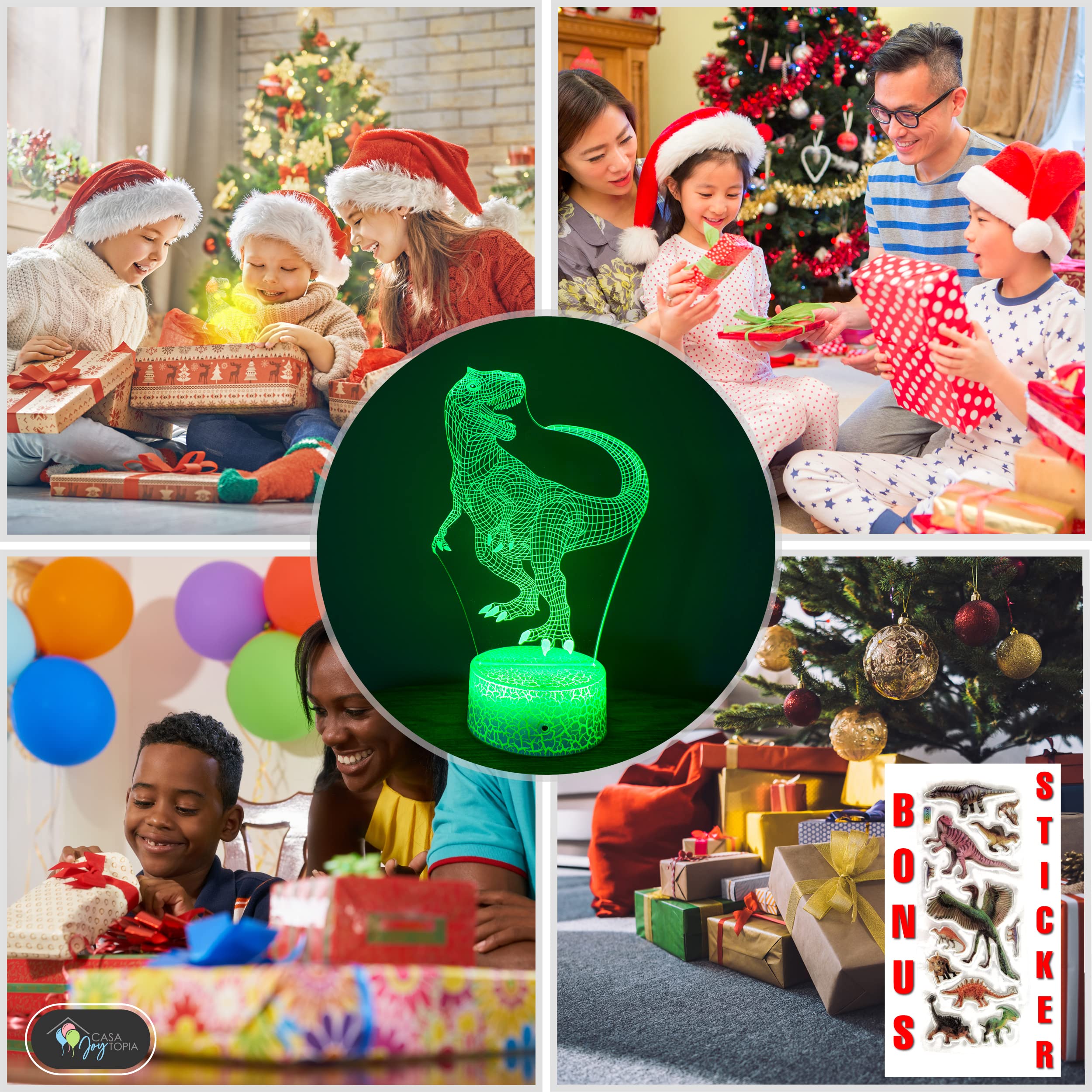 Casa Joytopia Creative 3D Night Light Effect - Night Light For Kids Room - 16 Colors, 2Hr 4Hr 8Hr Timer, Remote, Flashing, Fading, And Dimmer Options (Dinosaur)