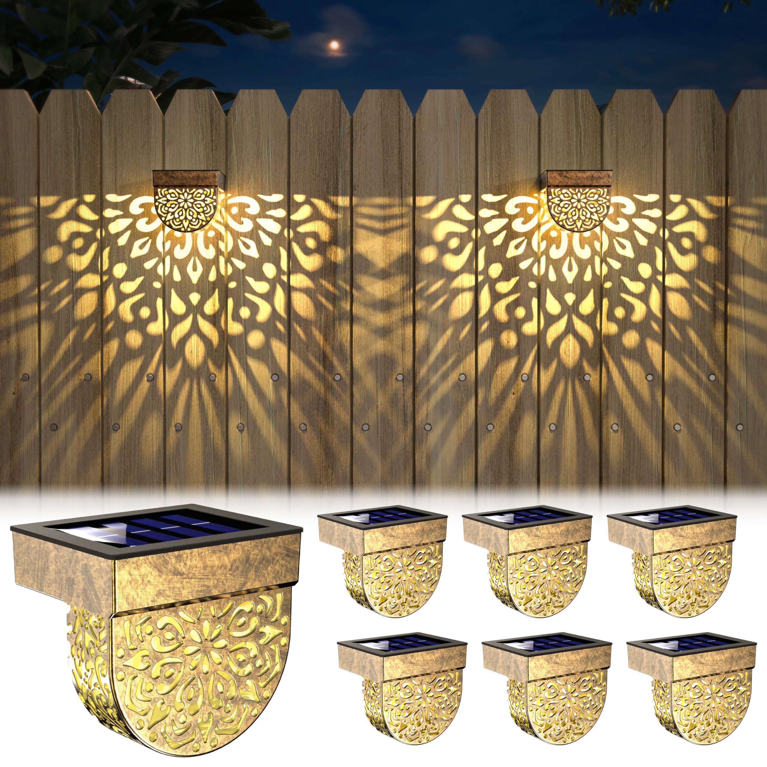 EKQ Solar Fence Lights 6 Pack Solar Deck Lights Outdoor Waterproof LED Solar Powered Step Lights Wall Lights Outdoor Decorations