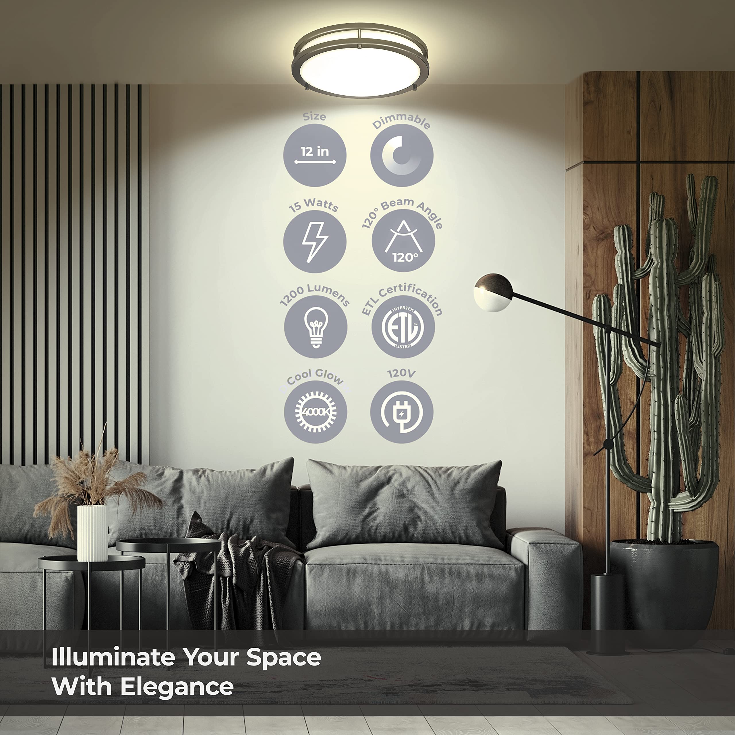 LB72121 LED Flush Mount Ceiling Light, 12 inch, 15W (150W Equivalent) Dimmable 1200lm, 4000K Cool White, Oil Rubbed Bronze Round