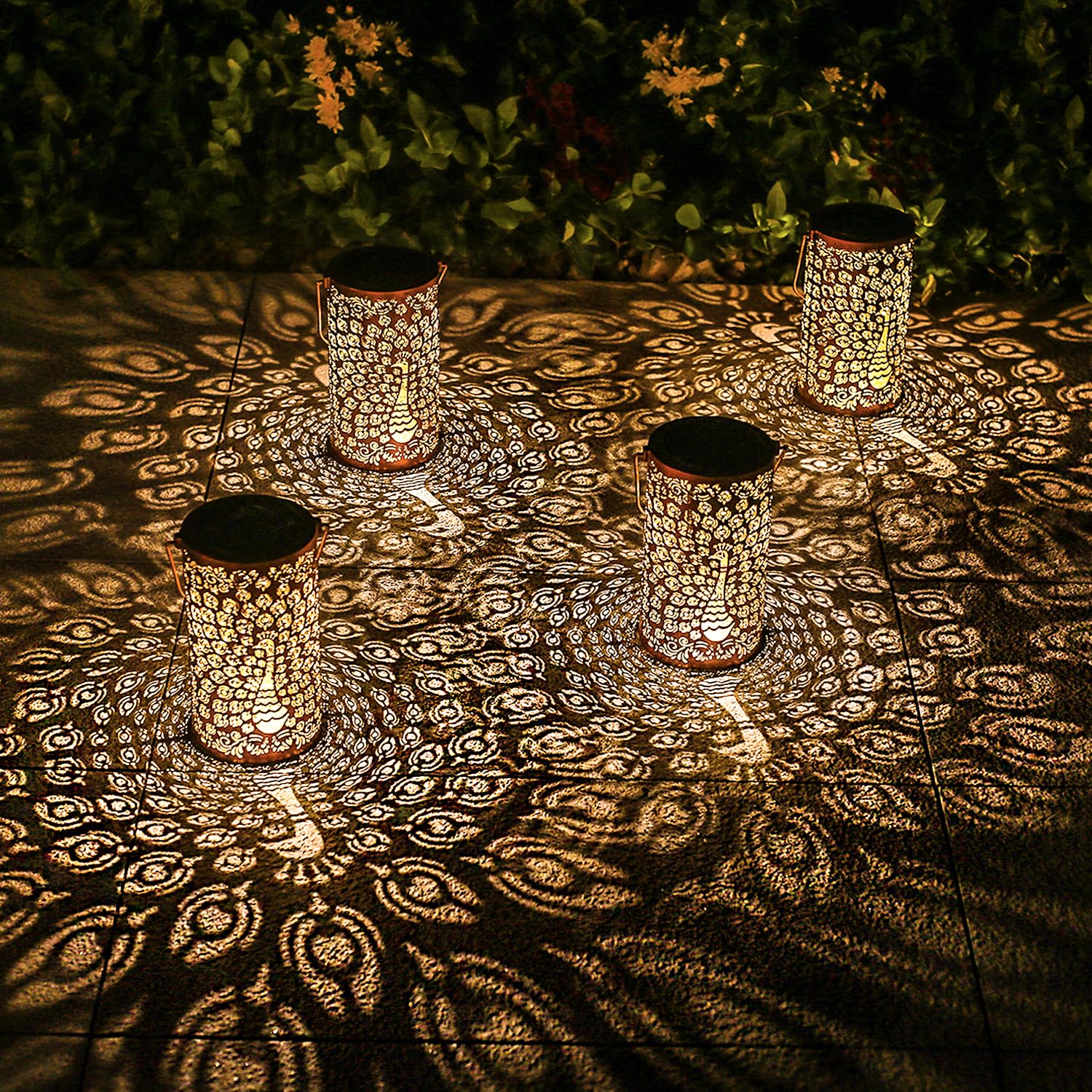 2 Pack Peacock Outdoor Solar Hanging Lanterns Waterproof Led Solar Lights Metal Decorative Lanterns For Garden, Patio, Courtyard