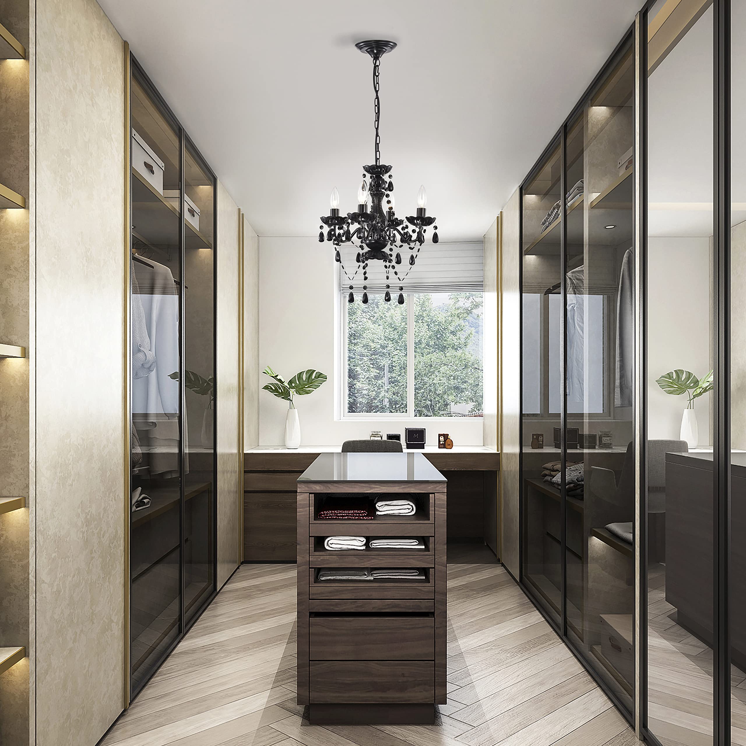 Lalula Black Mini Crystal Chandelier 4-Light Modern Pendant Light Fixture