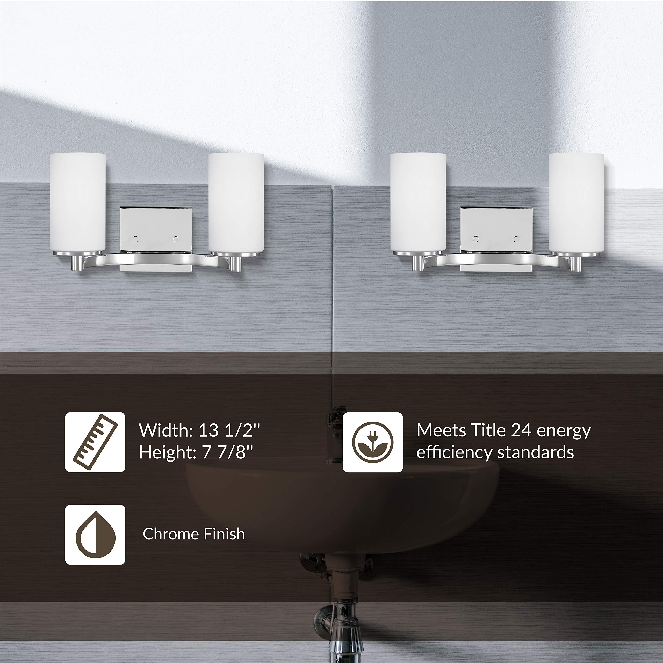 Sea Gull Lighting Two-Light Wall Vanity Light, Chrome, Model 4439102-05, Metal Construction