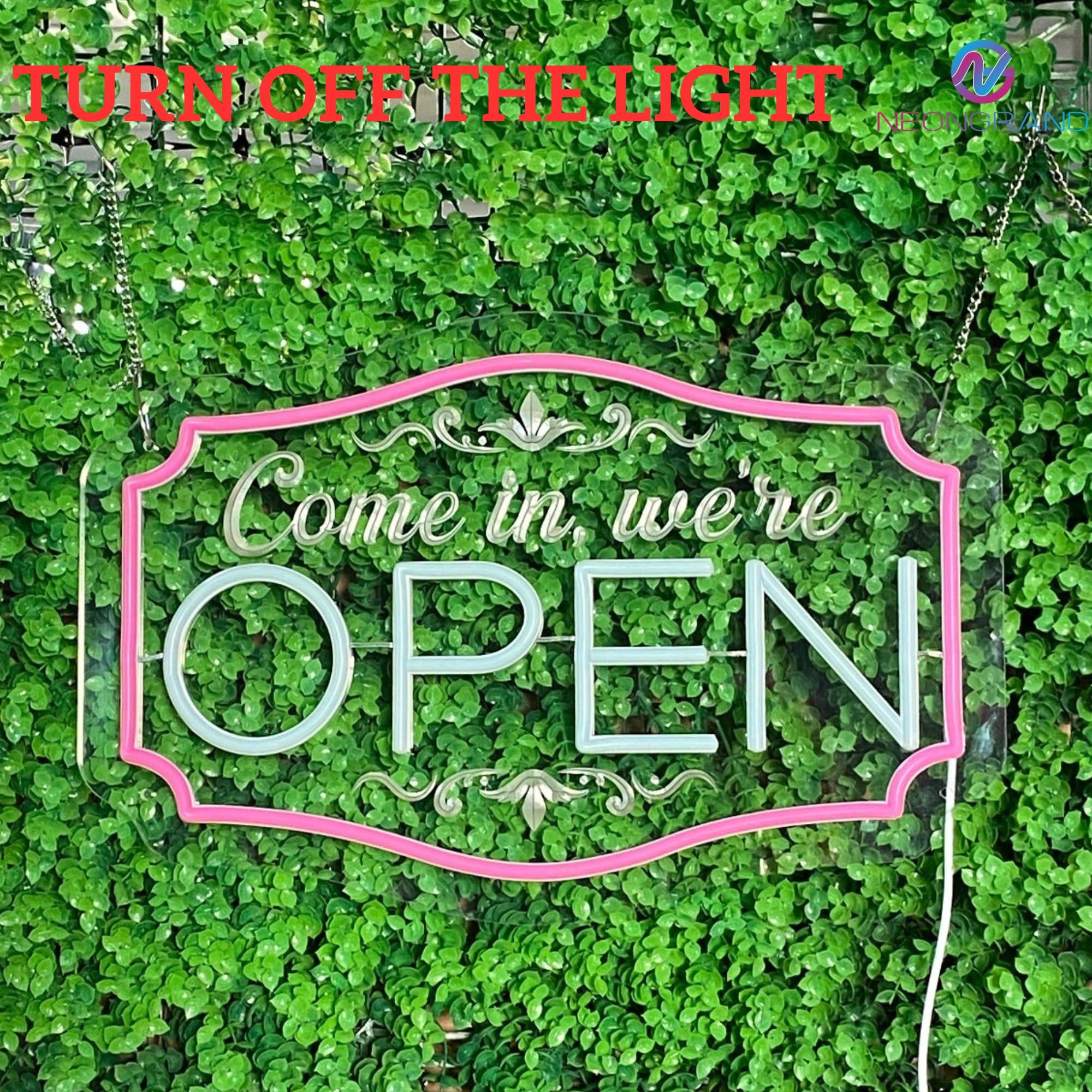 NEONGRAND LED Neon Open Sign - Adjustable Brightness, Ice Blue & Pink, 16.5x11'' - Perfect for Bars, Salons, and Stores