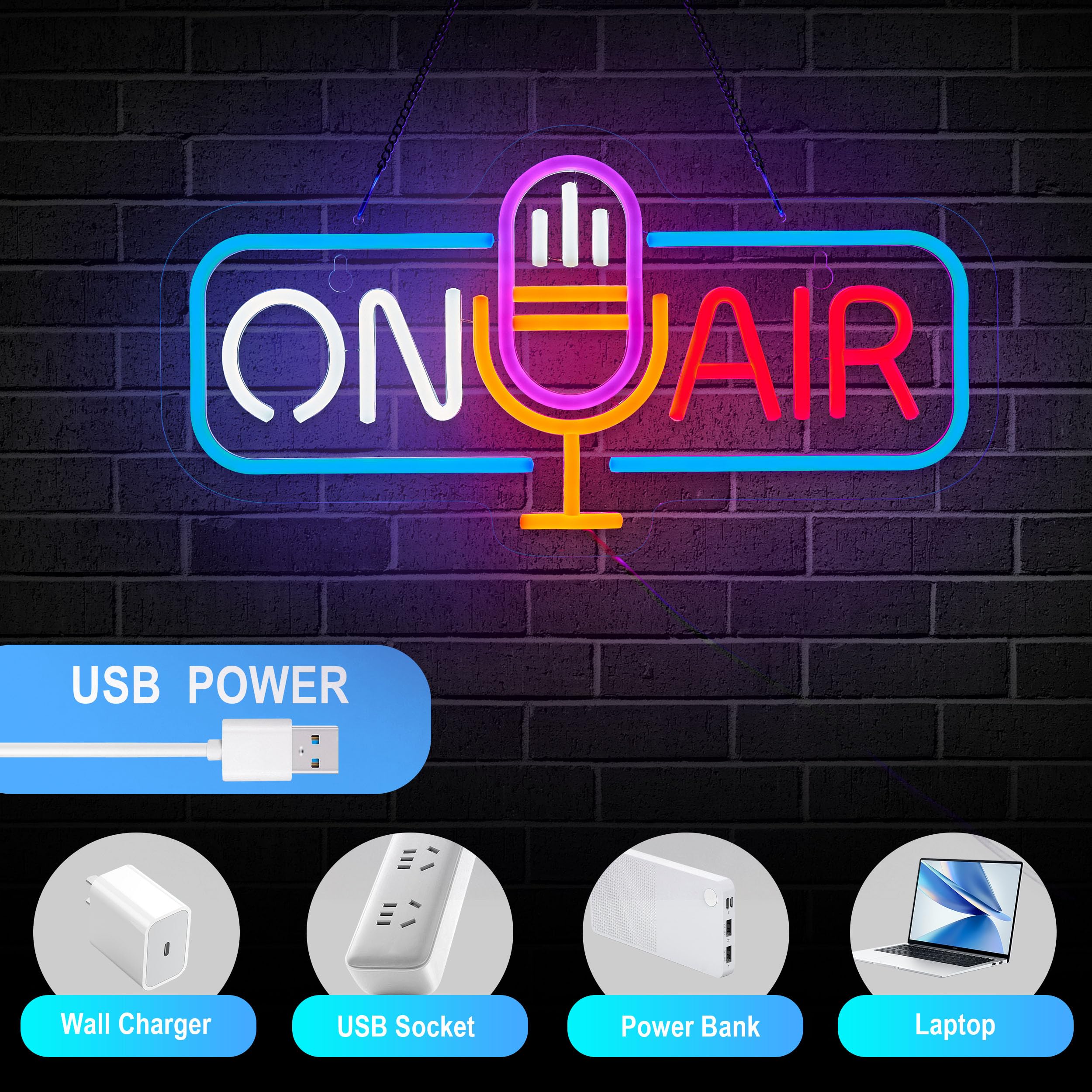 Roouneon LED Neon Sign - Live On Air for Wall Decor, Red+White, Acrylic, Dimmable Switch - Perfect for Home, Bar, Office, Cafe