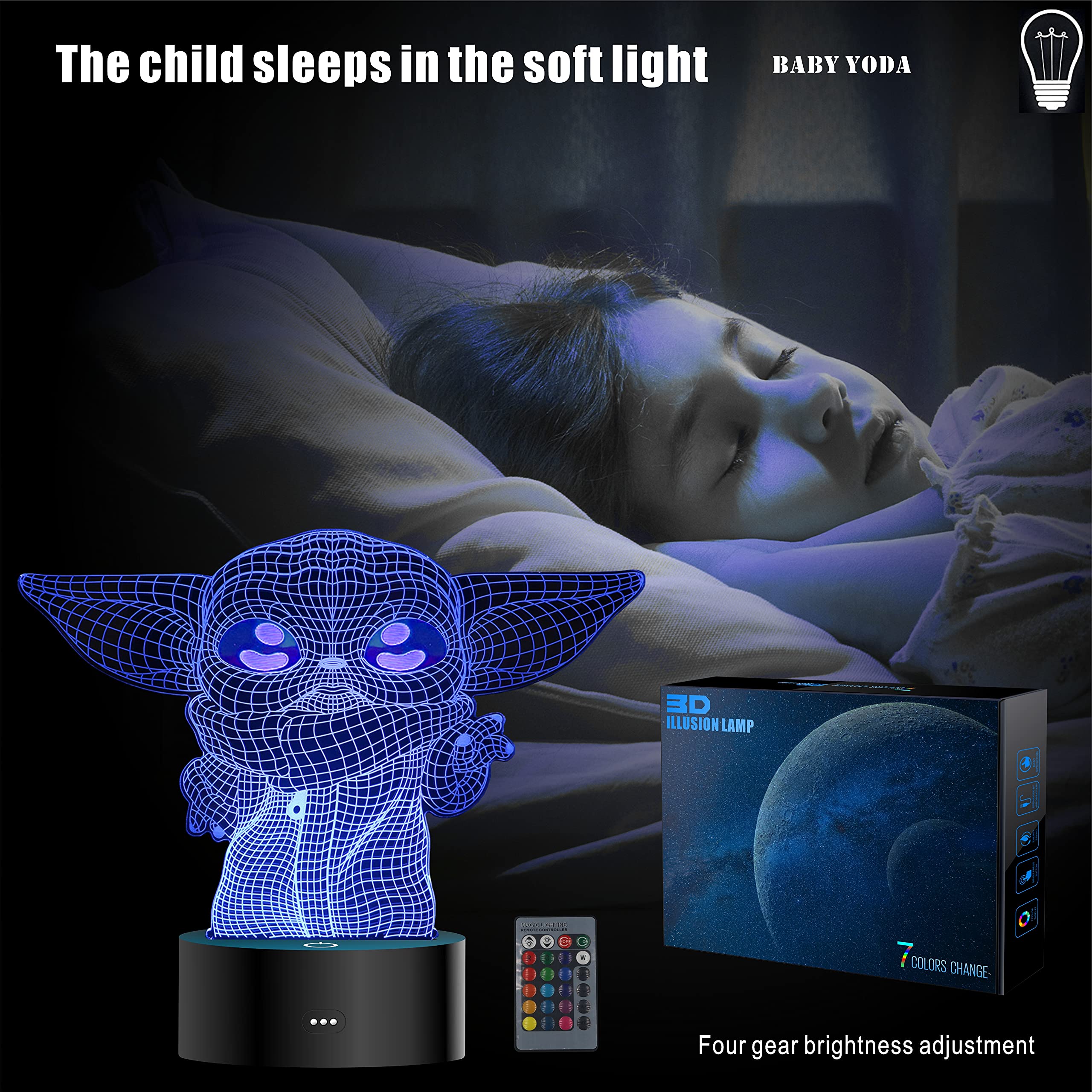MOSSOM Star Wars 3D Illusion Lamp - 5 Patterns, LED Night Light, Black, 7 Color Change, Ideal Gifts for Kids and Adults