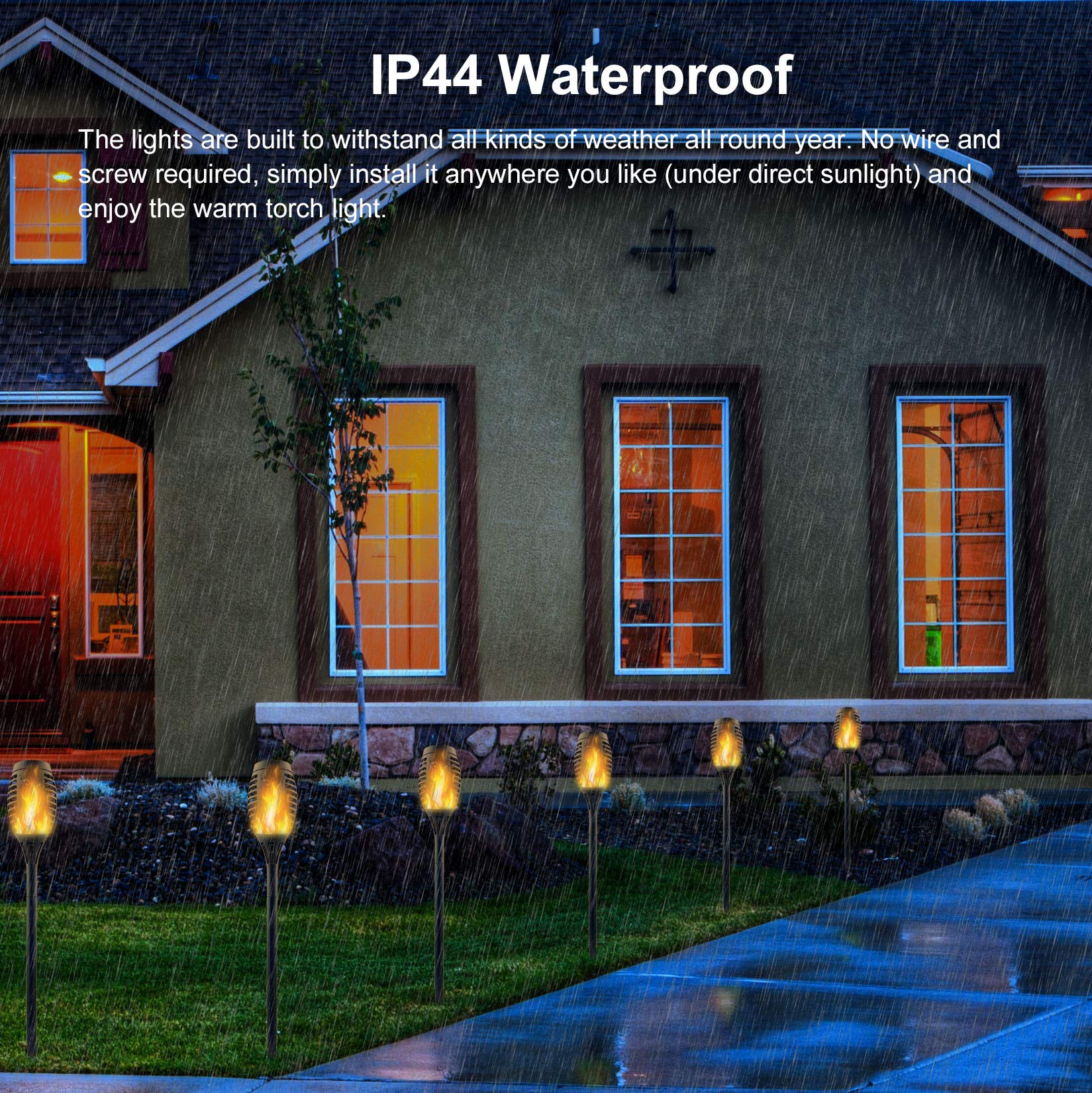 Permande Solar Torch Lights - 16 Pack Mini Outdoor Flickering Flames - Waterproof Garden Pathway Decor - Black Plastic