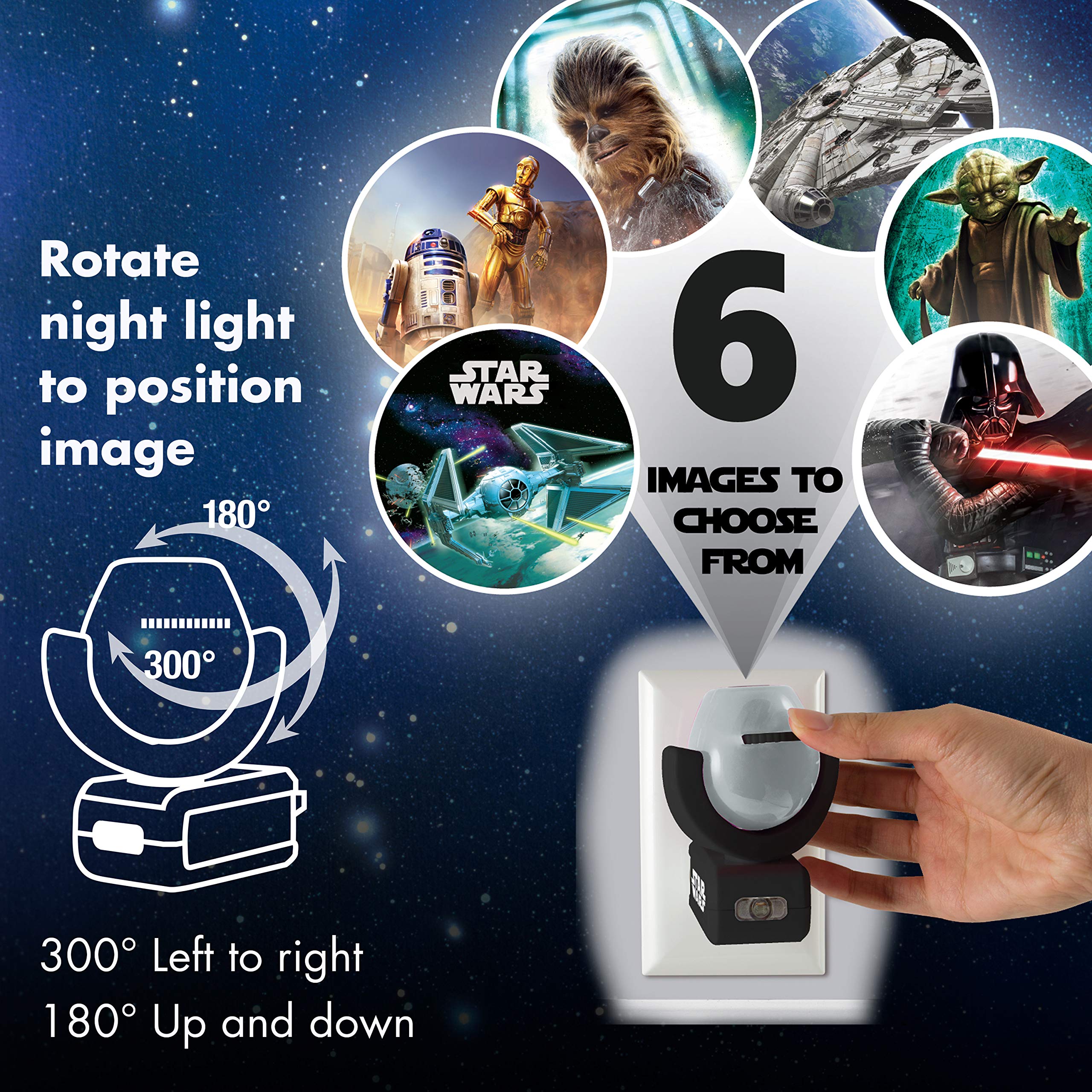 Projectables Star Wars Led Night Light Projector, Galaxy Projector, Plug-In, Dusk-To-Dawn,Mood Lighting, For Kids, Adults, Collectors, Game Room, Bedroom, Hallway, Nursery, 43646